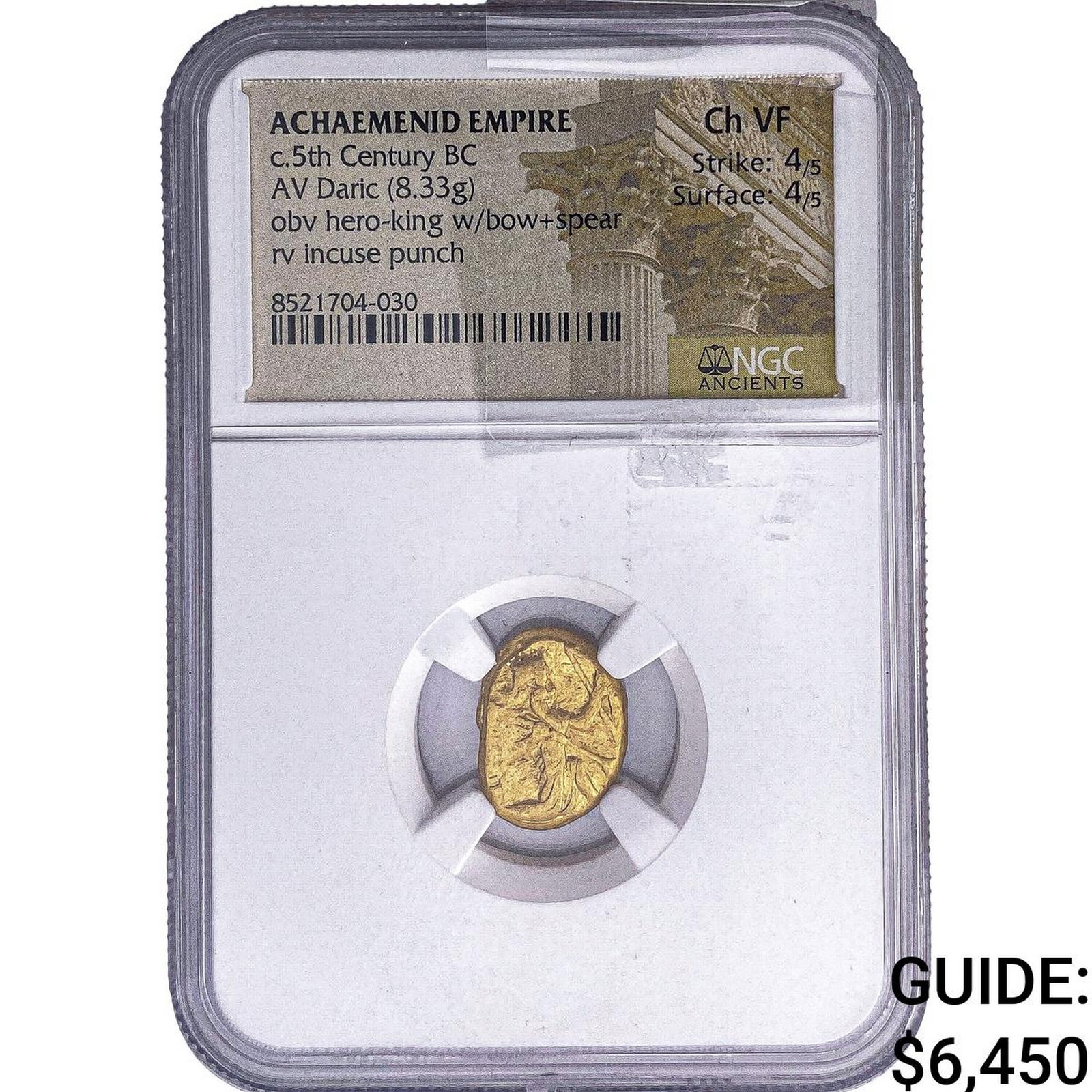 Achaemenid Empire 5th Century BC Gold Daric NGC Ch VF: Achaemenid Empire 5th Century BC Gold Daric NGC Ch VF
