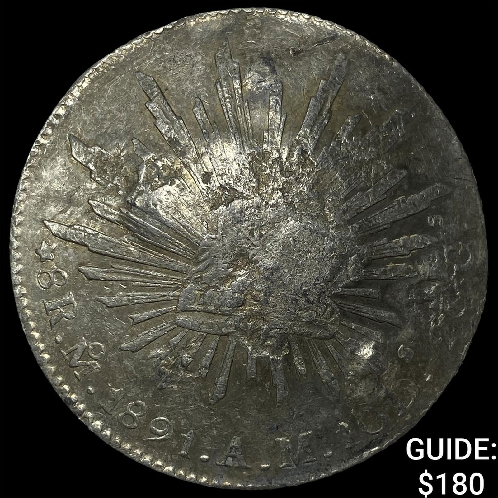 1891 Mexico Silver 8 Reales Punch Marked NEARLY UNCIRCULATED: 1891 Mexico Silver 8 Reales Punch Marked NEARLY UNCIRCULATED