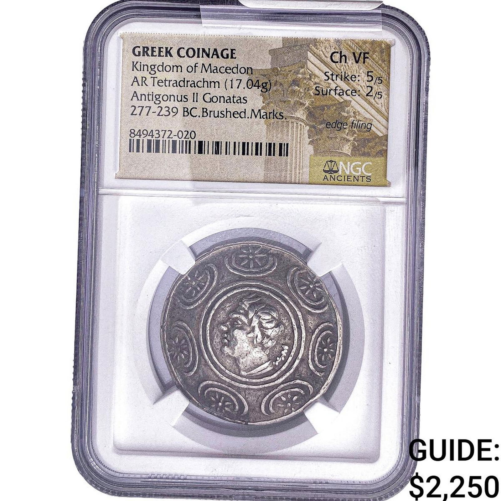 Macedonian Kingdom Antigonus II 277-239 BC Silver Tet. NGC Ch VF Brushed, Marks: Macedonian Kingdom Antigonus II 277-239 BC Silver Tet. NGC Ch VF Brushed, Marks