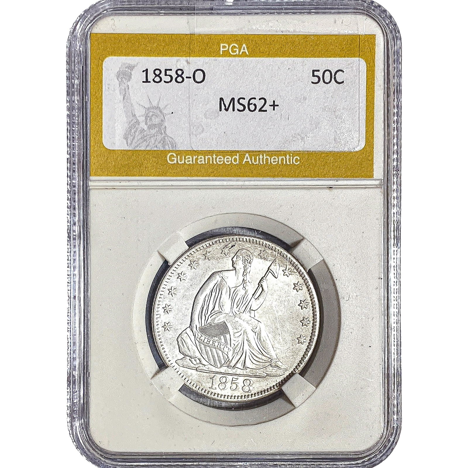 1858-O Seated Liberty Half Dollar PGA MS62+ (1 of 2)