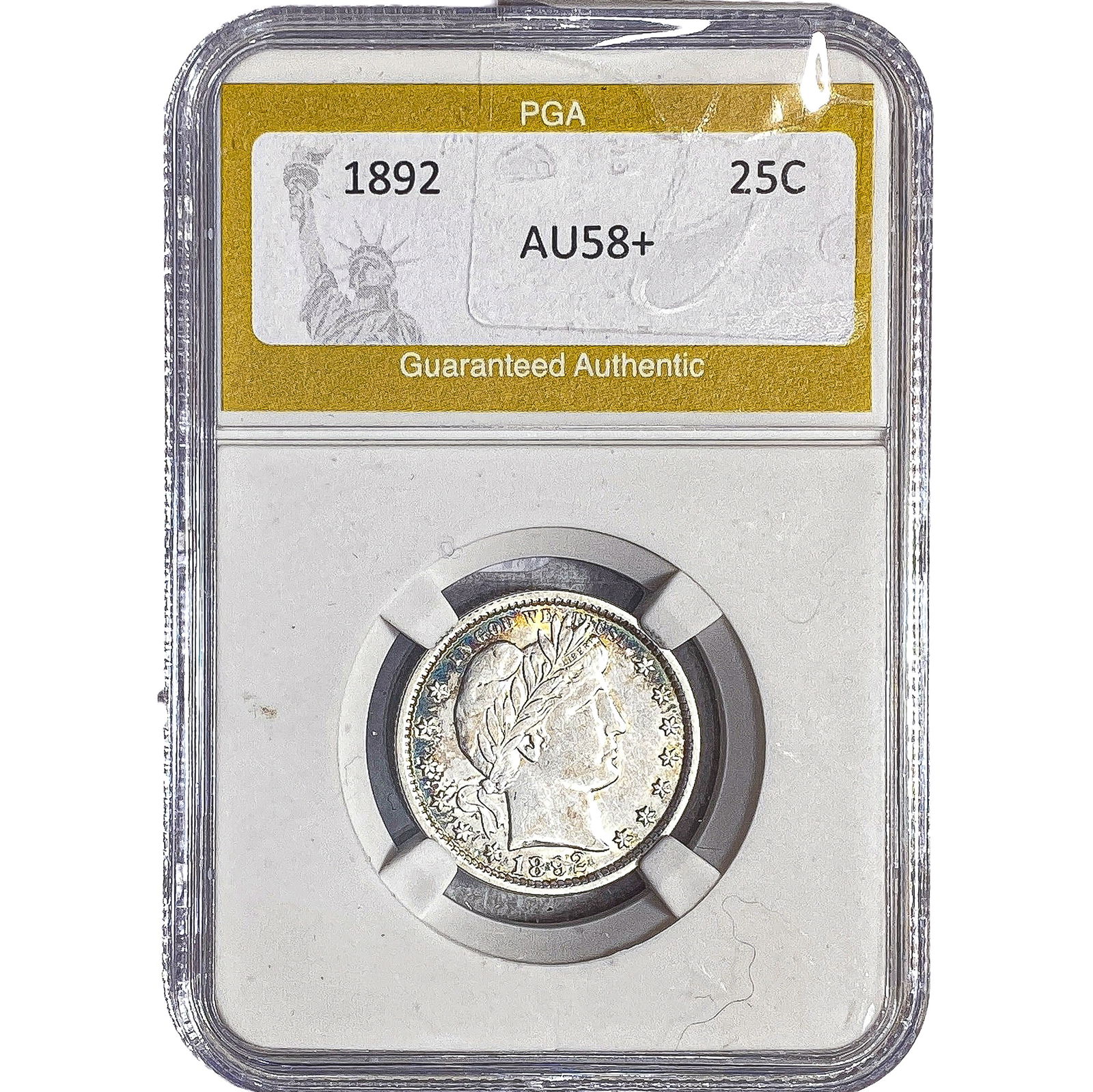 1892 Barber Quarter PGA AU58+: 1892 Barber Quarter PGA AU58+