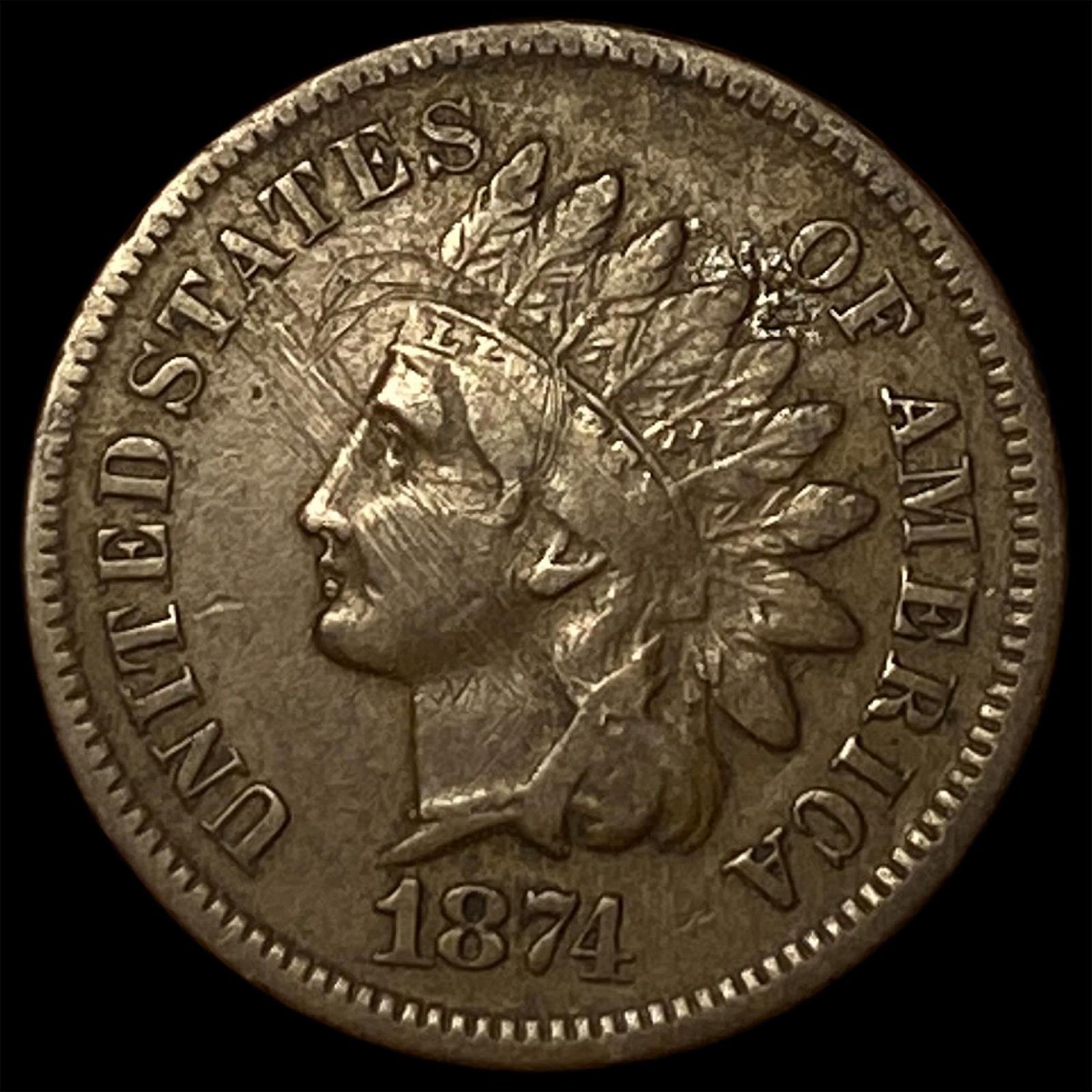 1874 Indian Head Cent ABOUT UNCIRCULATED (1 of 2)