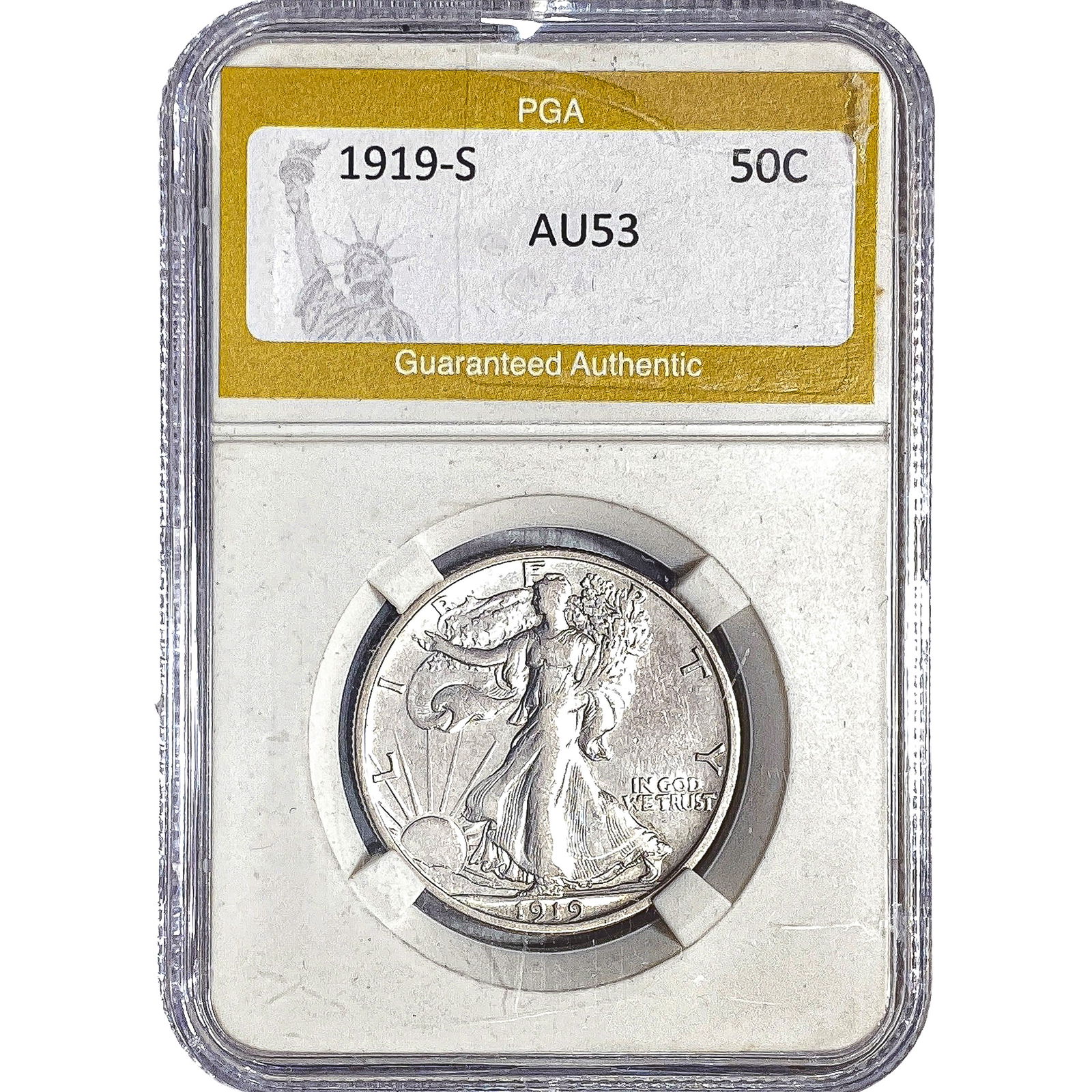 1919-S Walking Liberty Half Dollar PGA AU53: 1919-S Walking Liberty Half Dollar PGA AU53