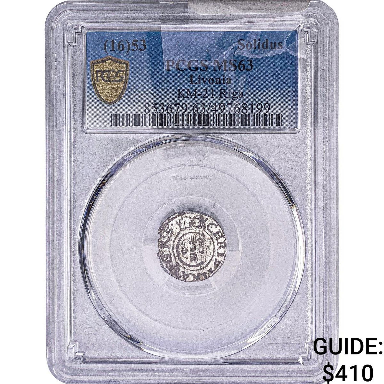 1653 Livonia Silver 1 Solidus PCGS MS63: 1653 Livonia Silver 1 Solidus PCGS MS63