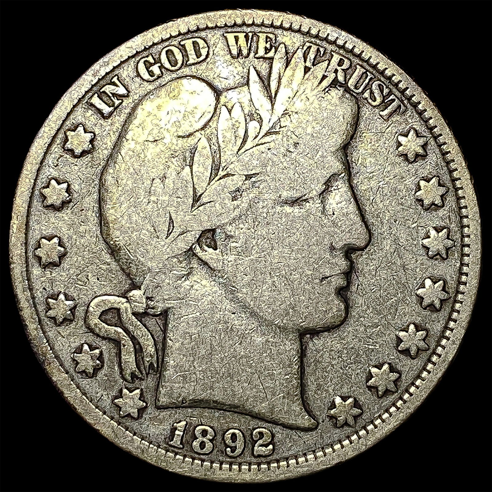 1892 Silver Half Dollar (Barber) NICELY CIRCULATED: 1892 Silver Half Dollar (Barber) NICELY CIRCULATED