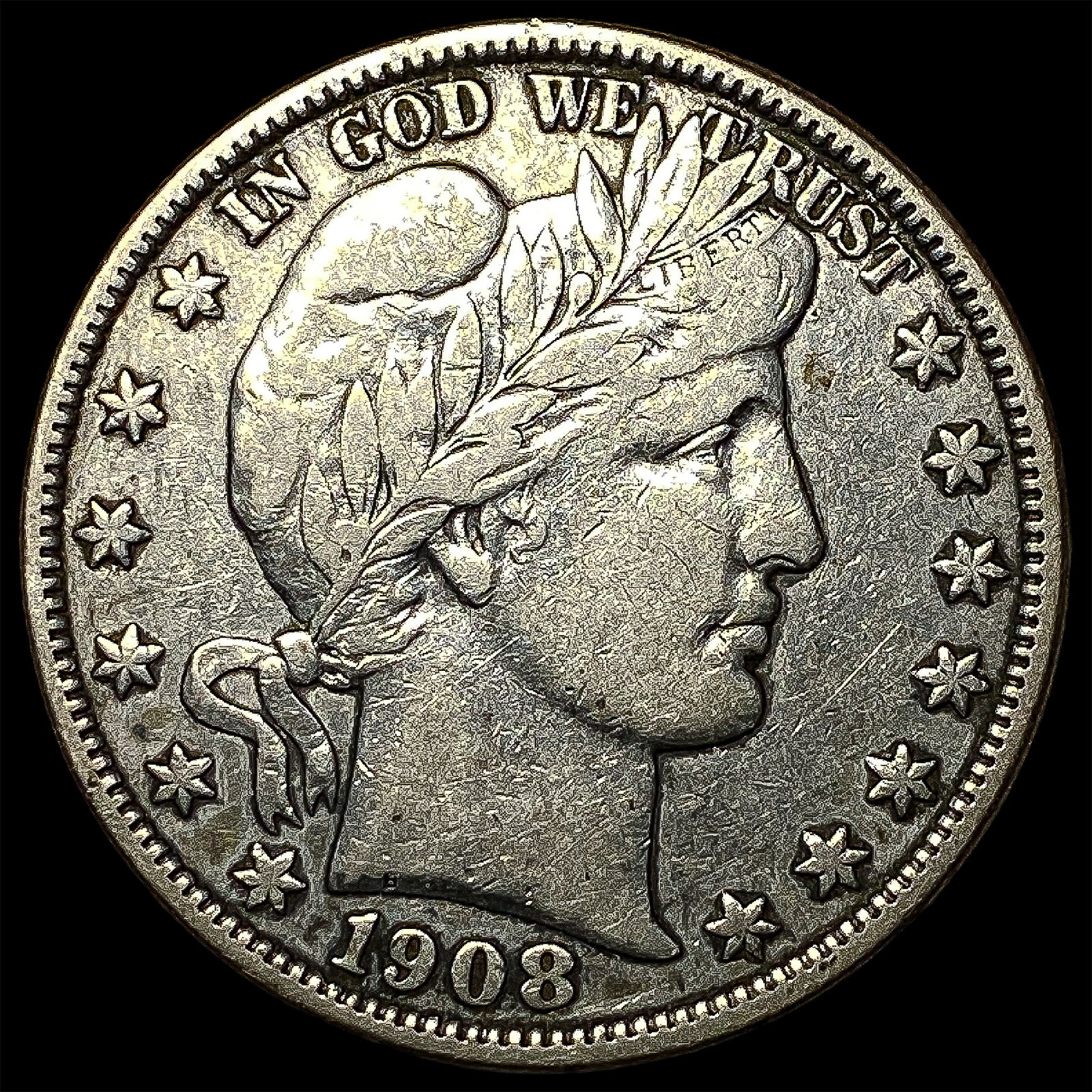1908-O Silver Barber Half Dollar ABOUT UNCIRCULATED: 1908-O Silver Barber Half Dollar ABOUT UNCIRCULATED