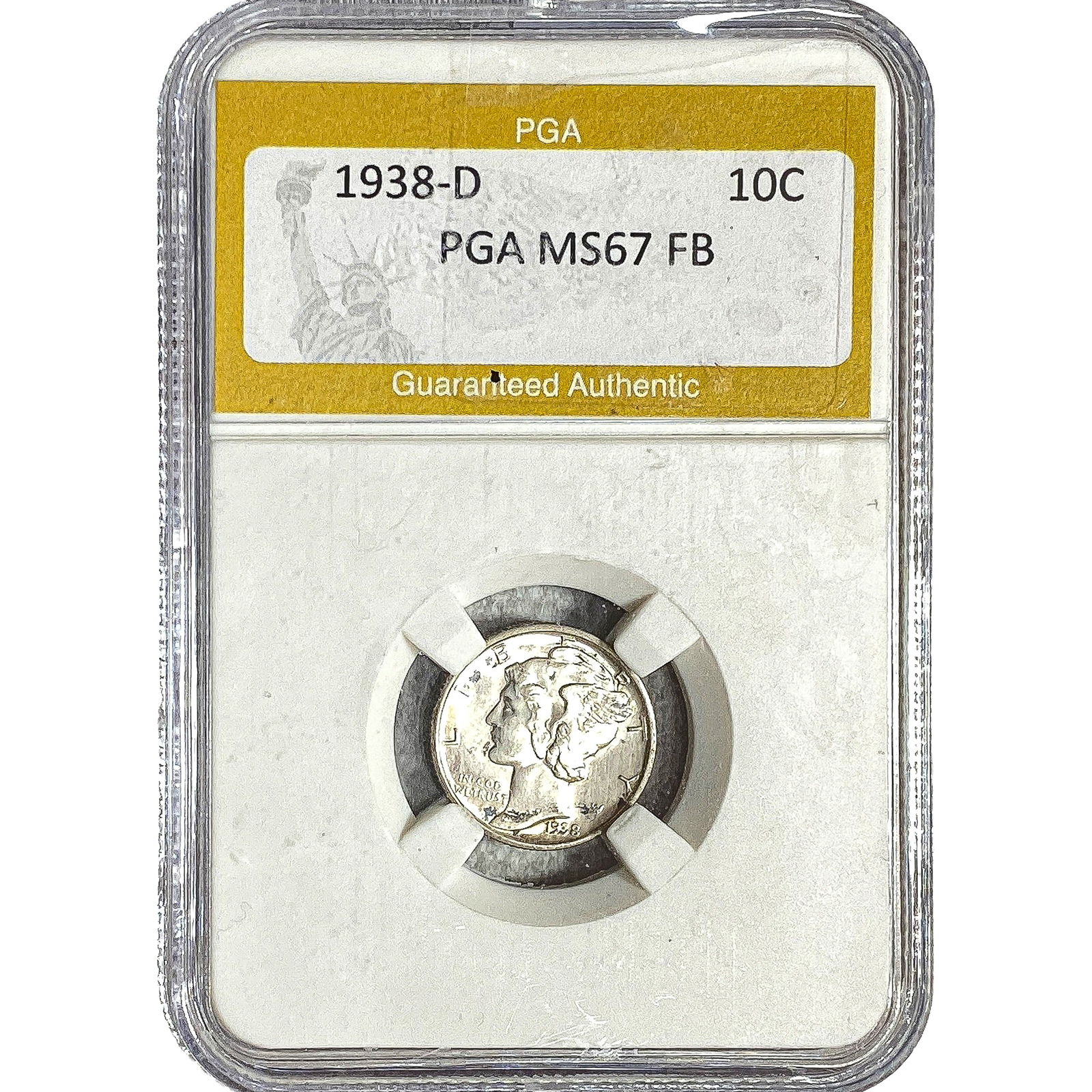 1938-D Mercury Silver Dime PGA MS67 FB: 1938-D Mercury Silver Dime PGA MS67 FB