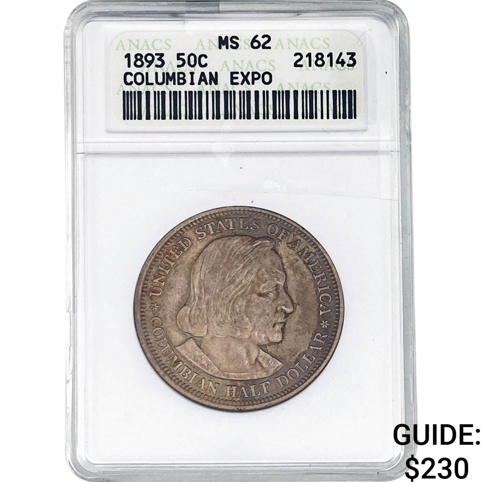 1893 Columbian Expo Half Dollar ANACS MS62: 1893 Columbian Expo Half Dollar ANACS MS62