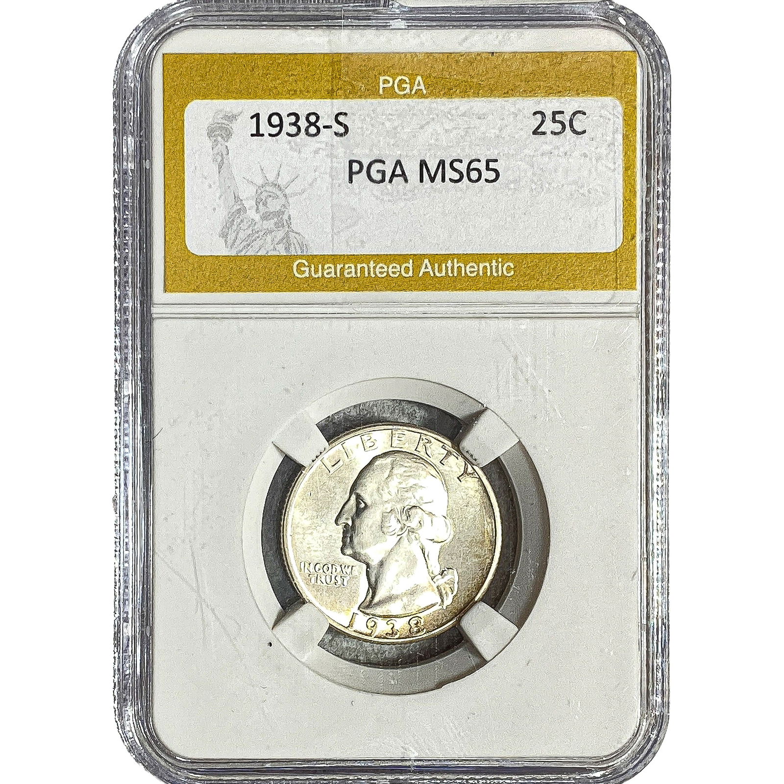 1938-S Washington Silver Quarter PGA MS65: 1938-S Washington Silver Quarter PGA MS65