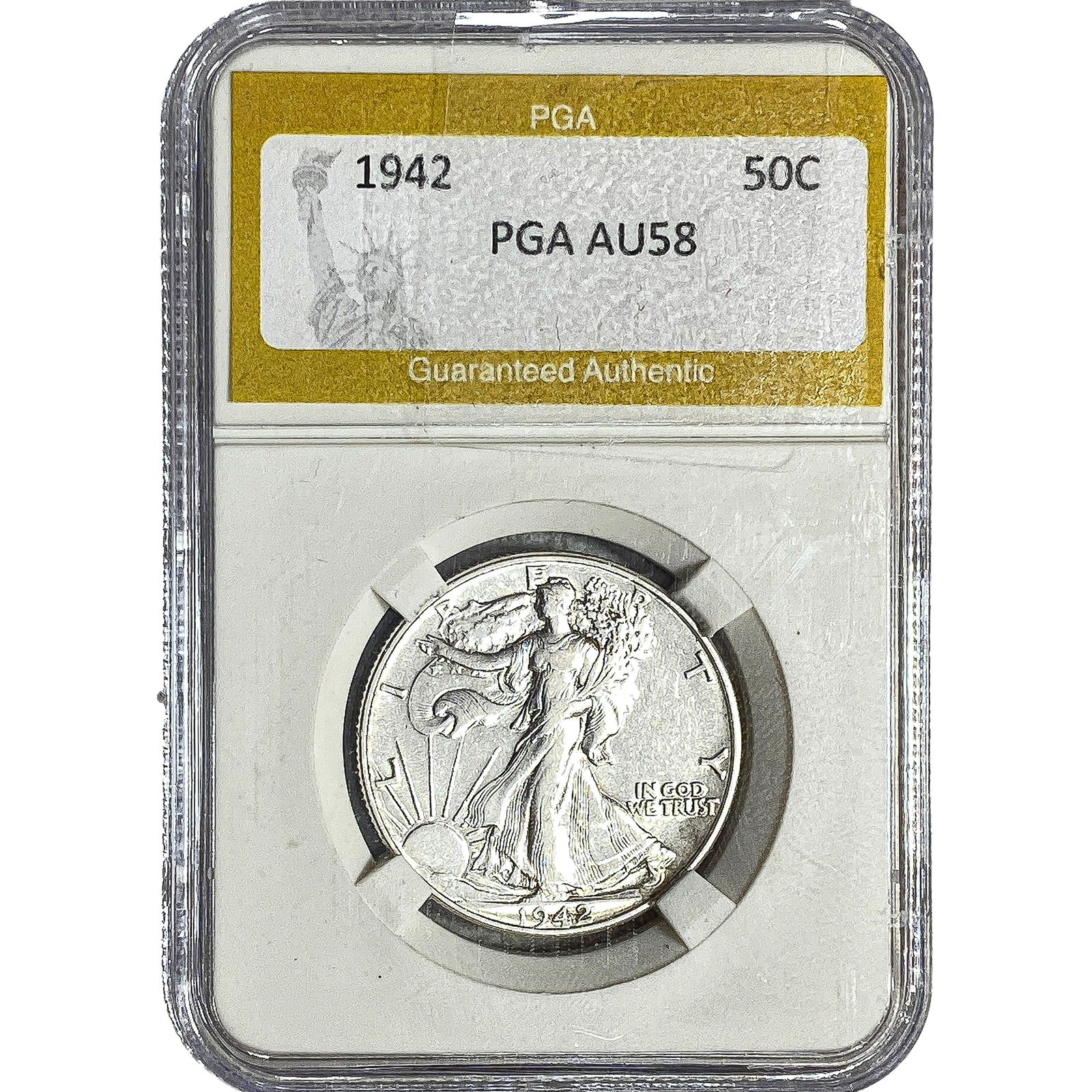 1942 Walking Liberty Half Dollar PGA AU58: 1942 Walking Liberty Half Dollar PGA AU58