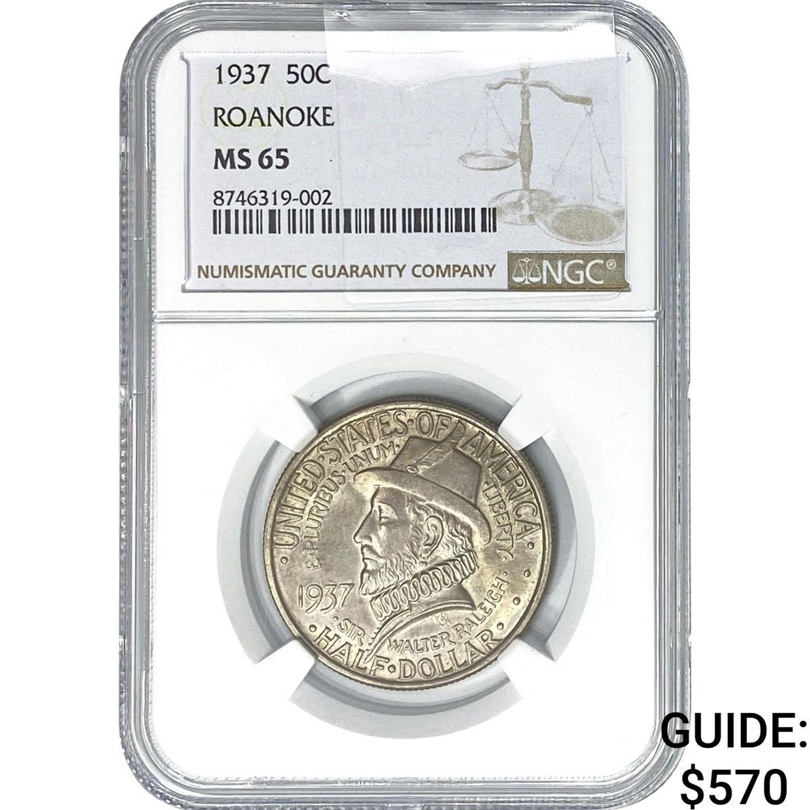 1937 Roanoke Half Dollar NGC MS65: 1937 Roanoke Half Dollar NGC MS65