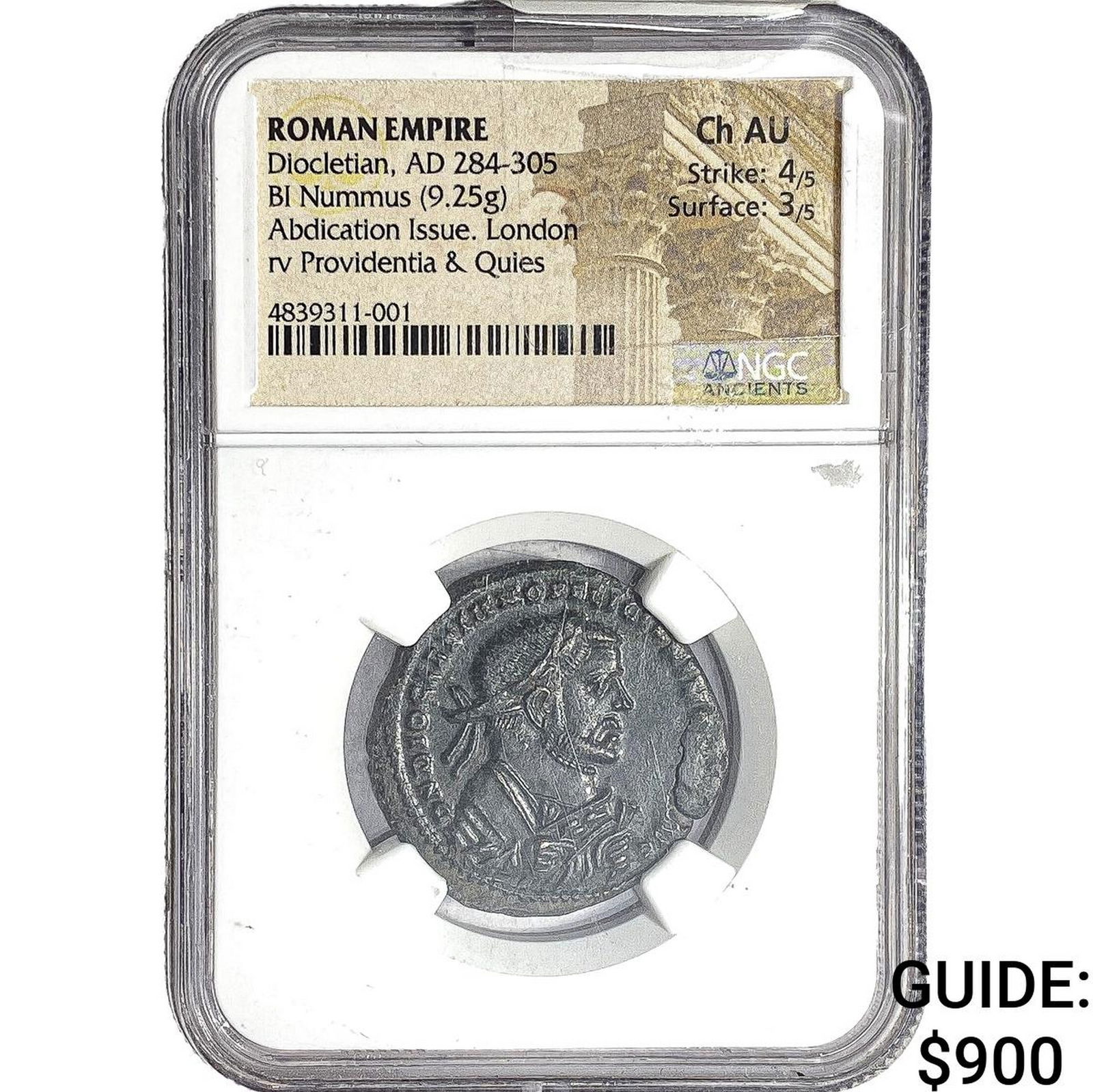 Roman Empire Diocletian 284-305 AD Bi Nummus NGC Ch AU: Roman Empire Diocletian 284-305 AD Bi Nummus NGC Ch AU