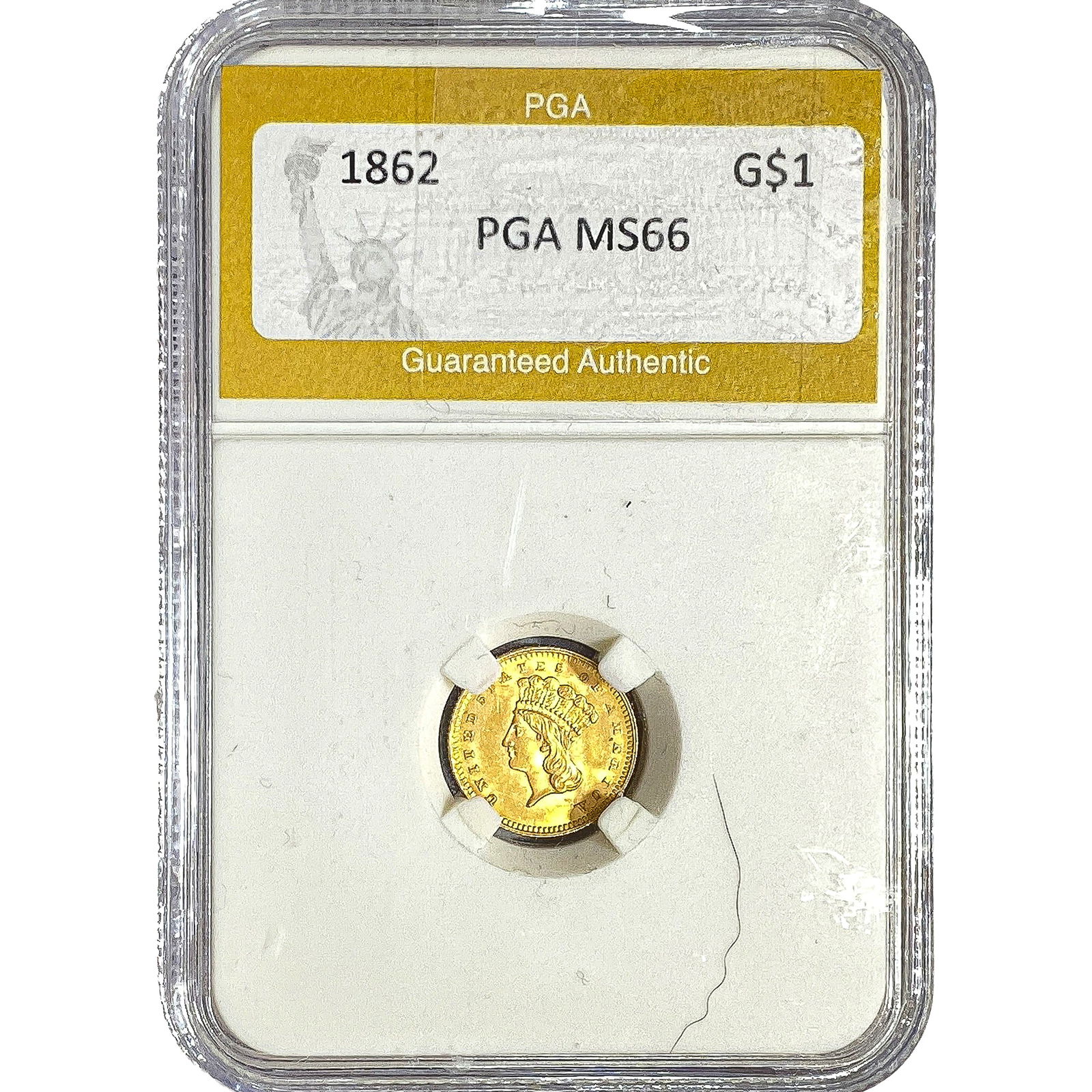 1862 Rare Gold Dollar PGA MS66: 1862 Rare Gold Dollar PGA MS66