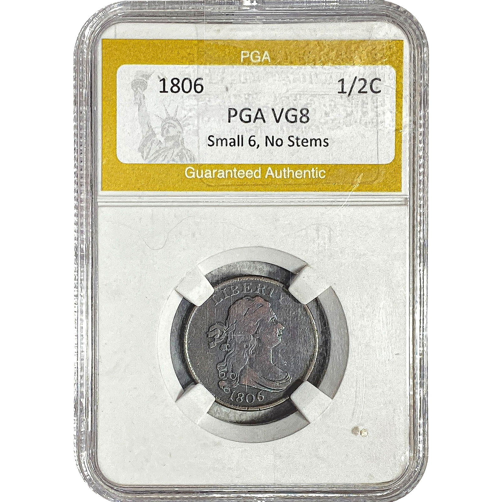 1806 Draped Bust Half Cent PGA VG8 Small 6, No Stems: 1806 Draped Bust Half Cent PGA VG8 Small 6, No Stems