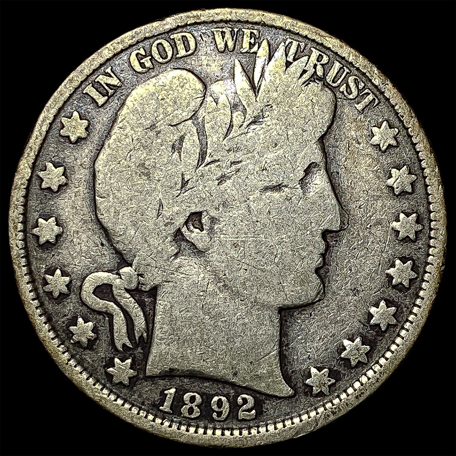 1892 Silver Half Dollar (Barber) LIGHTLY CIRCULATED (1 of 2)