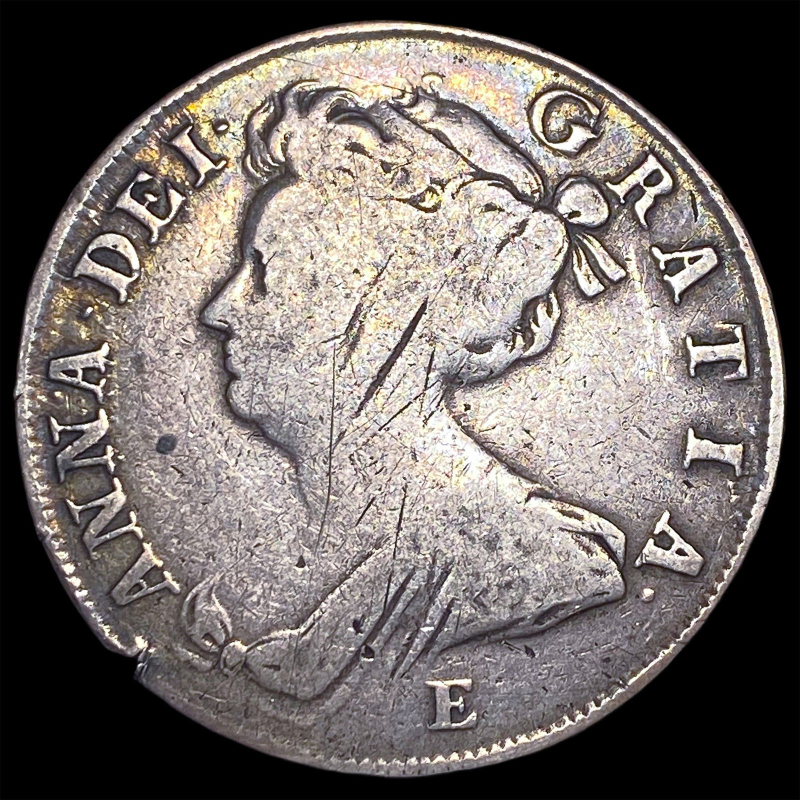 1707-E Silver Shilling Queen Anne. NICELY CIRCULATED: 1707-E Silver Shilling Queen Anne. NICELY CIRCULATED