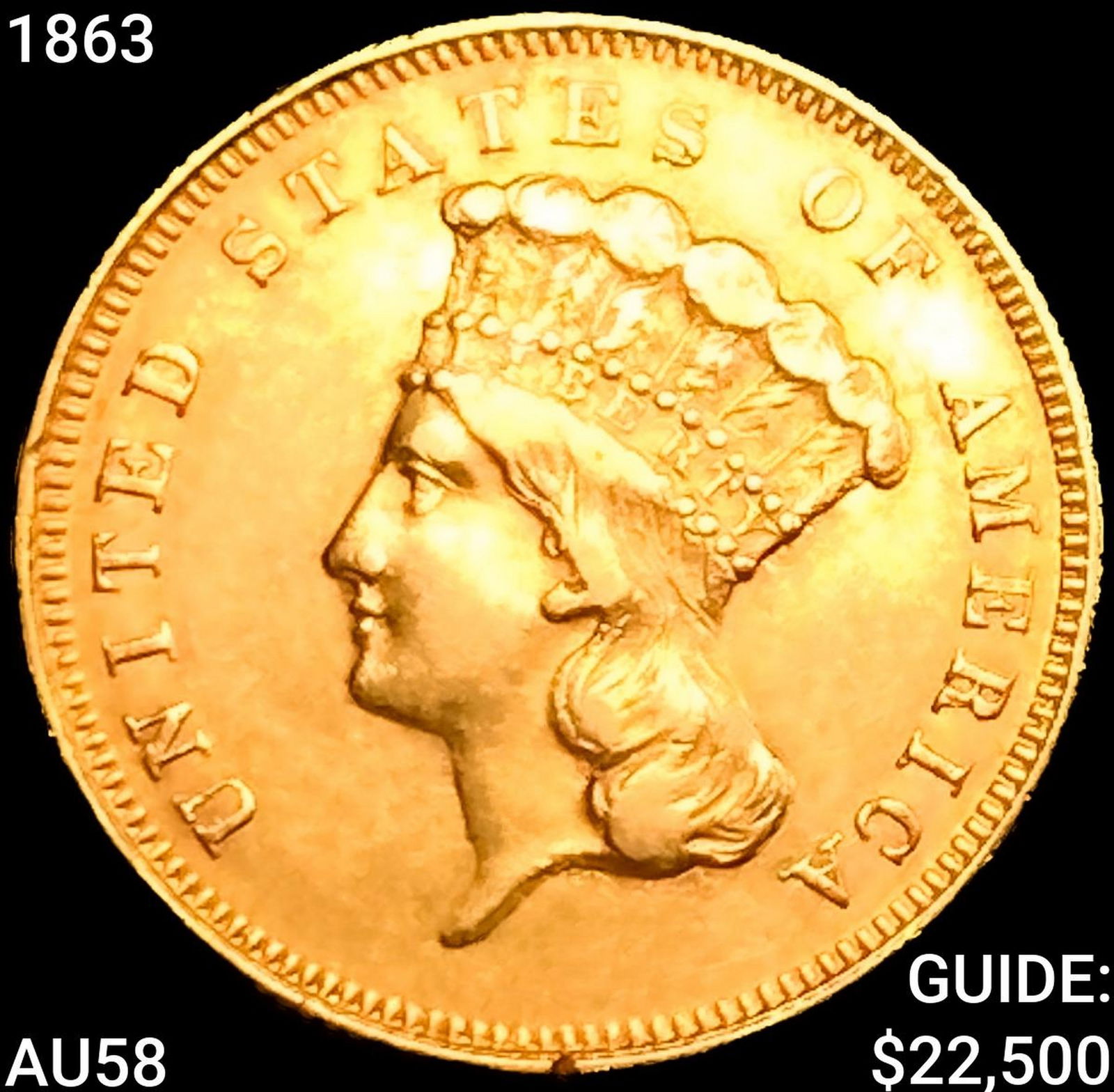 1863 $3 Gold Piece CHOICE AU (1 of 2)