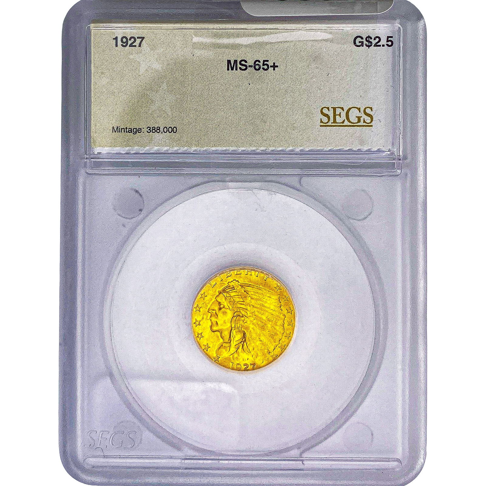 1927 $2.50 Gold Quarter Eagle SEGS MS65+: 1927 $2.50 Gold Quarter Eagle SEGS MS65+