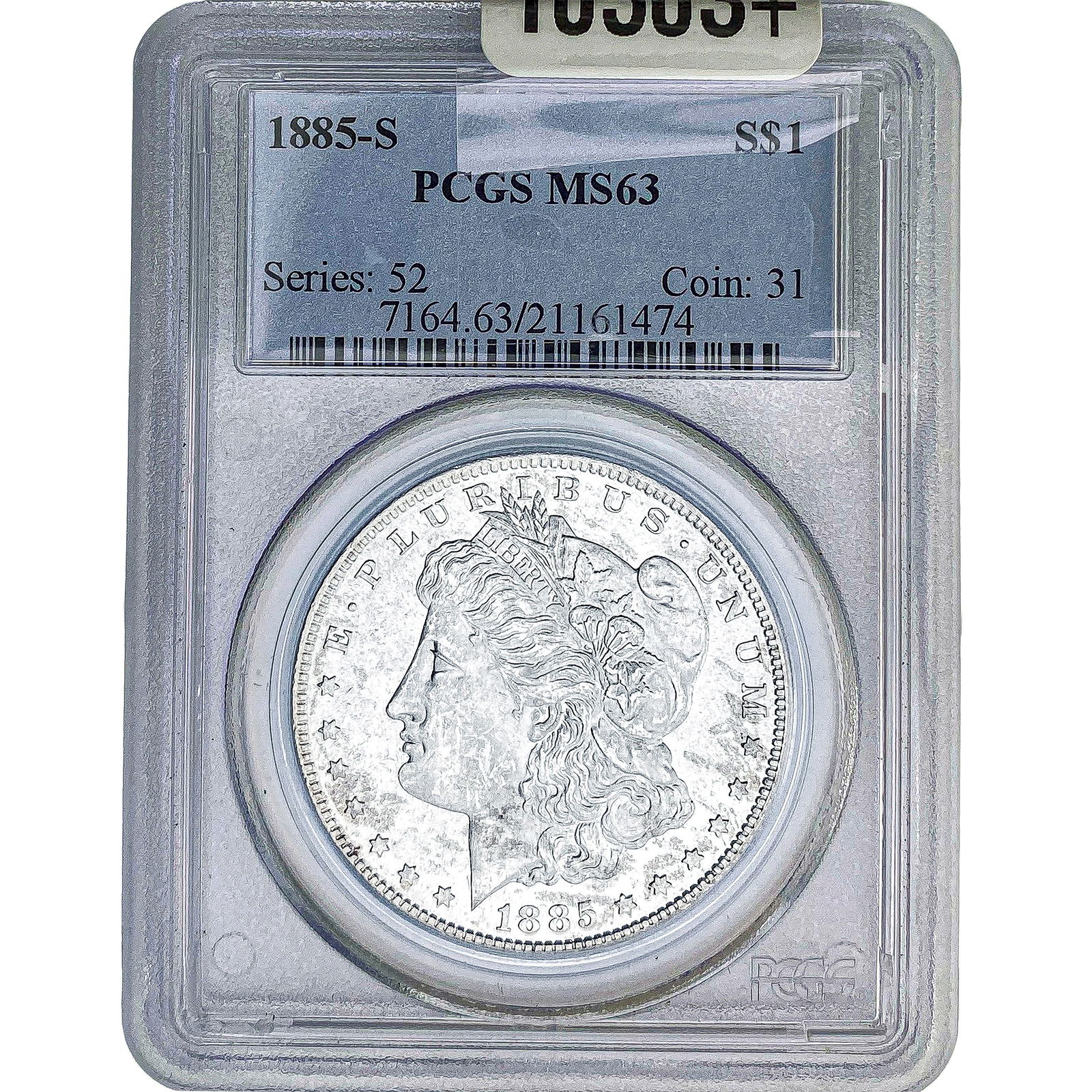 1885-S Morgan Silver Dollar PCGS MS63: 1885-S Morgan Silver Dollar PCGS MS63
