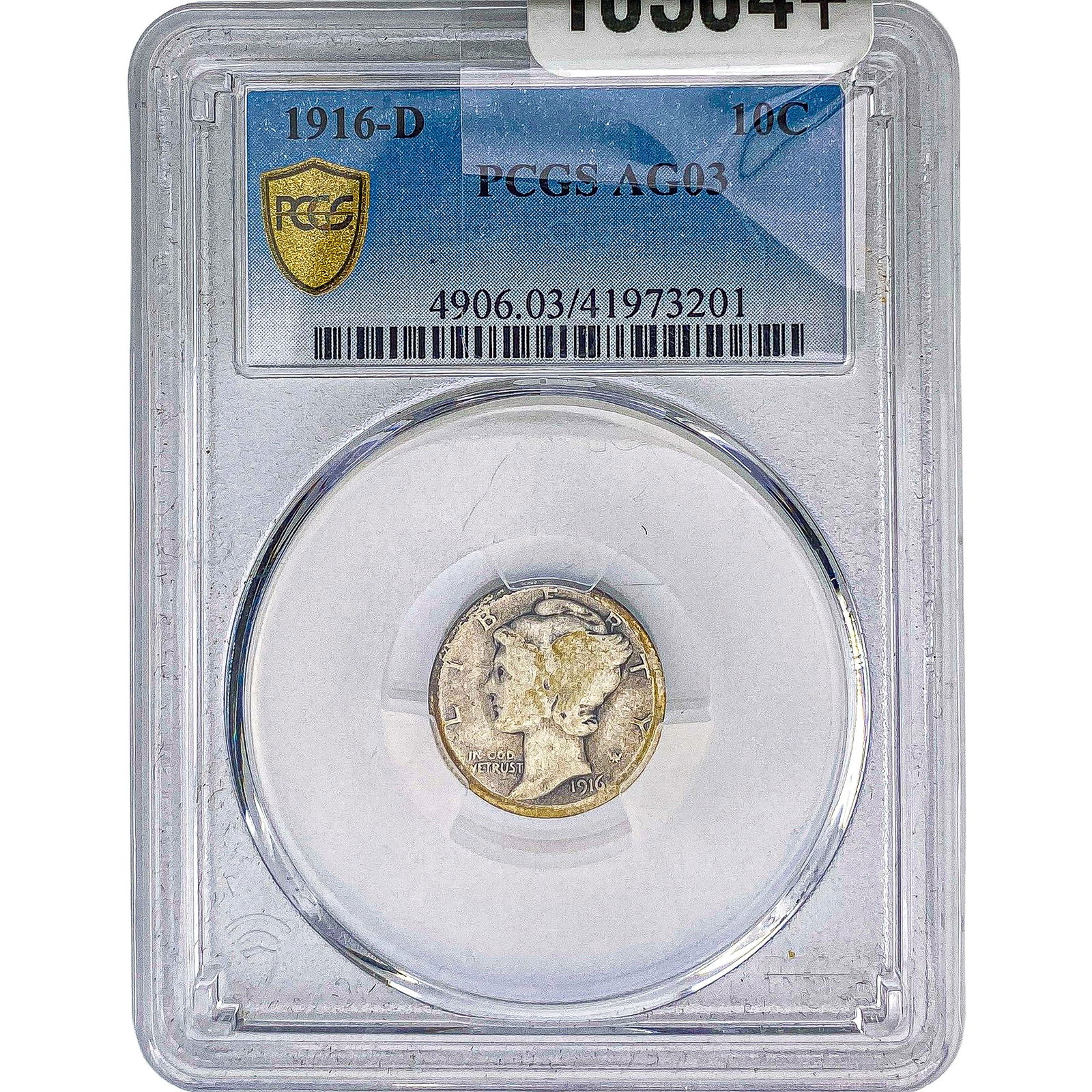 1916-D Mercury Silver Dime PCGS AG03: 1916-D Mercury Silver Dime PCGS AG03
