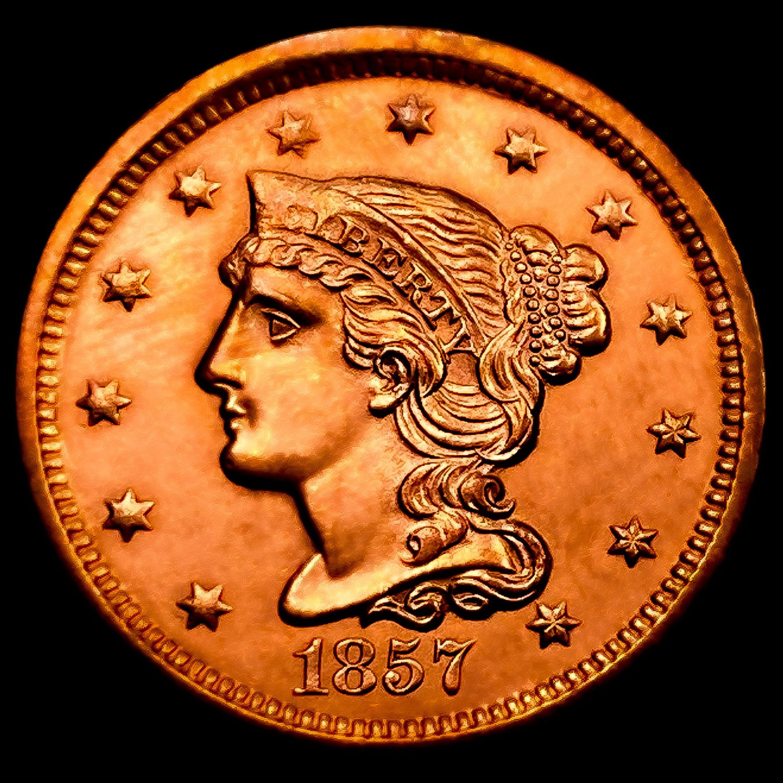 1857 Sm Dt Braided Hair Large Cent: 1857 Sm Dt Braided Hair Large Cent