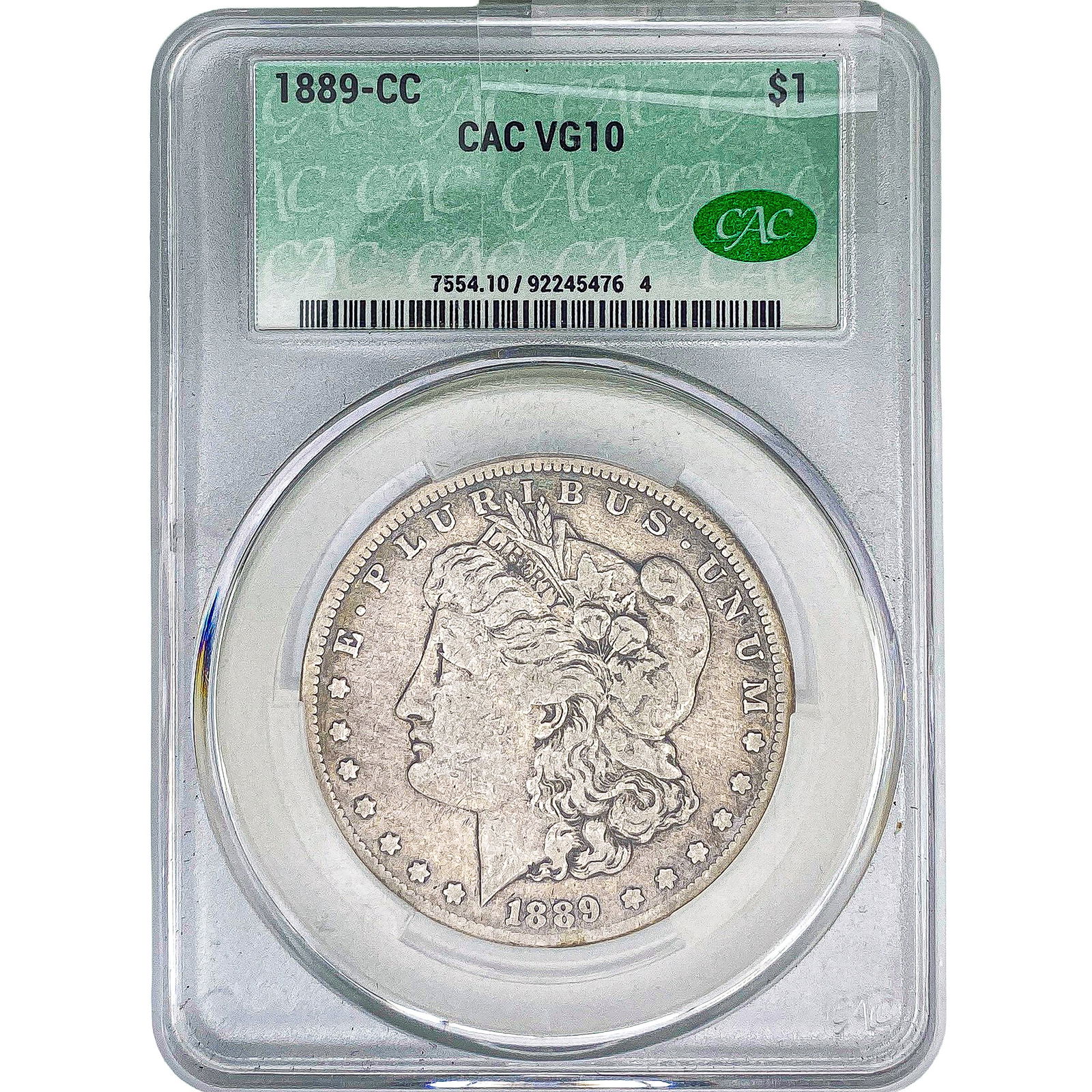1889-CC Morgan Silver Dollar CAC VG10: 1889-CC Morgan Silver Dollar CAC VG10