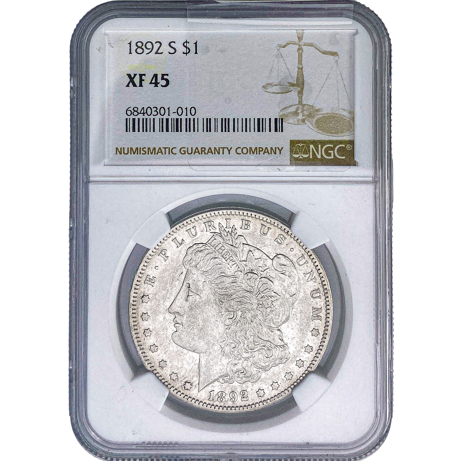 1892-S Morgan Silver Dollar NGC XF45: 1892-S Morgan Silver Dollar NGC XF45