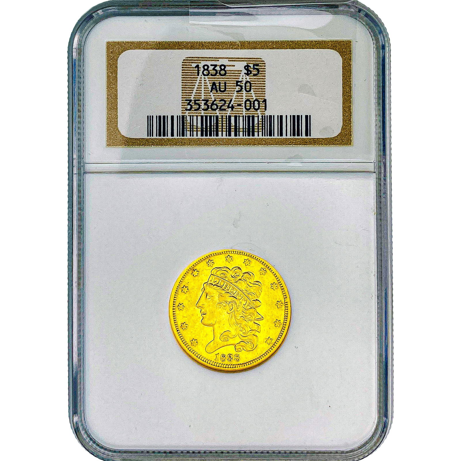 1838 $5 Gold Half Eagle NGC AU50 (1 of 2)