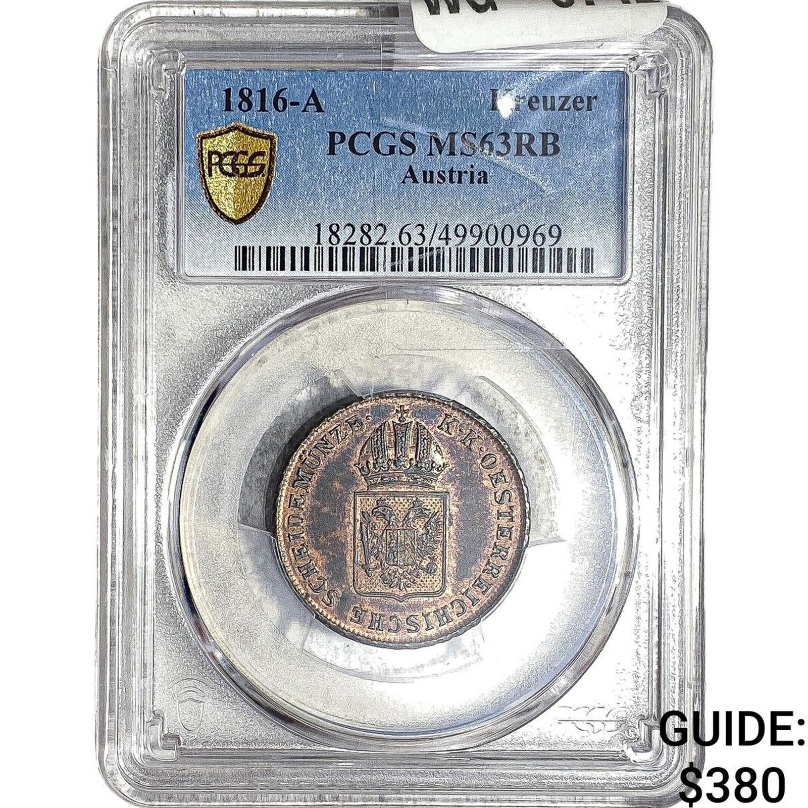 1816-A Austria Copper 1 Kreuzer PCGS MS63 RB: 1816-A Austria Copper 1 Kreuzer PCGS MS63 RB