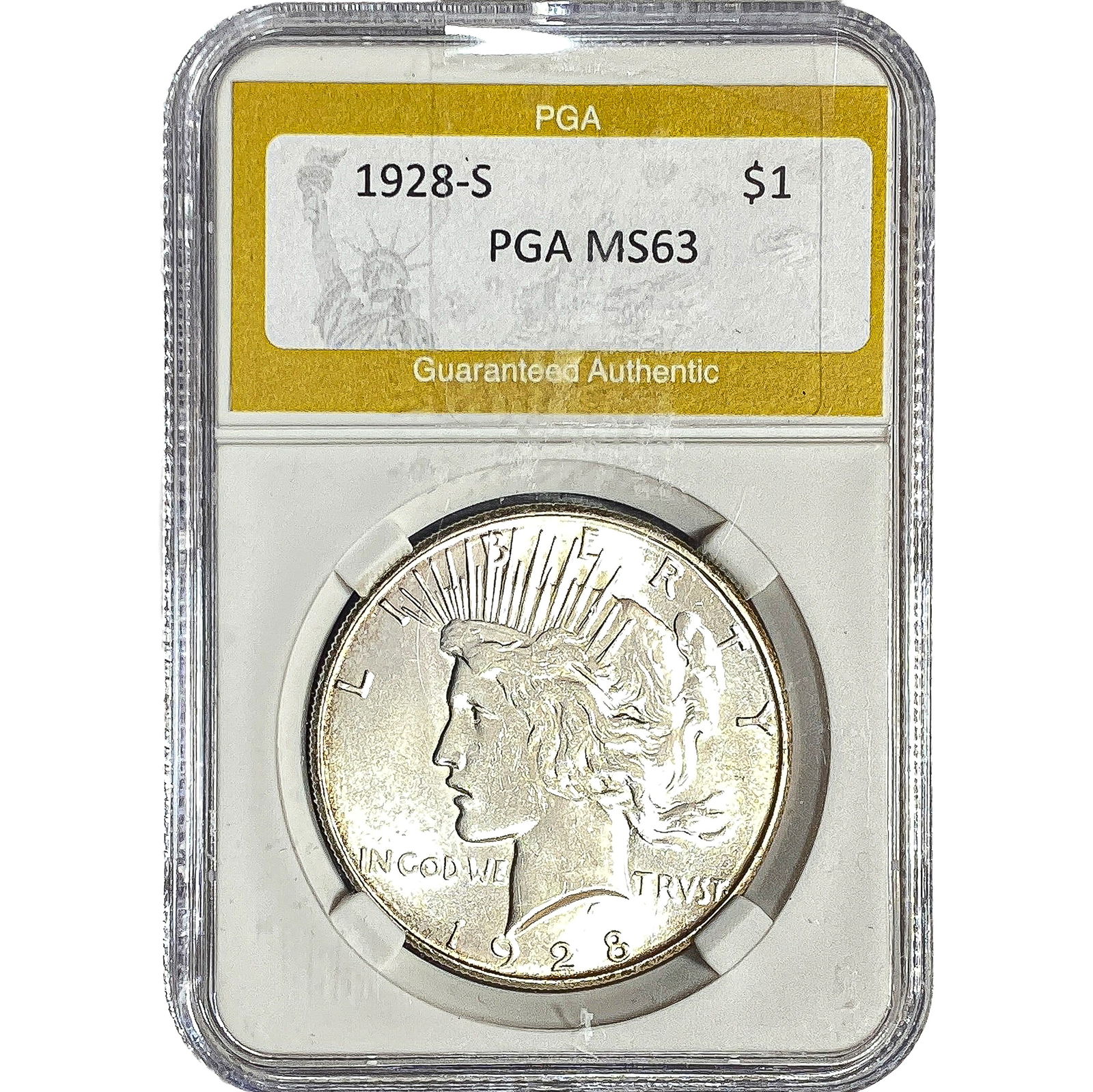 1928-S Silver Peace Dollar PGA MS63: 1928-S Silver Peace Dollar PGA MS63