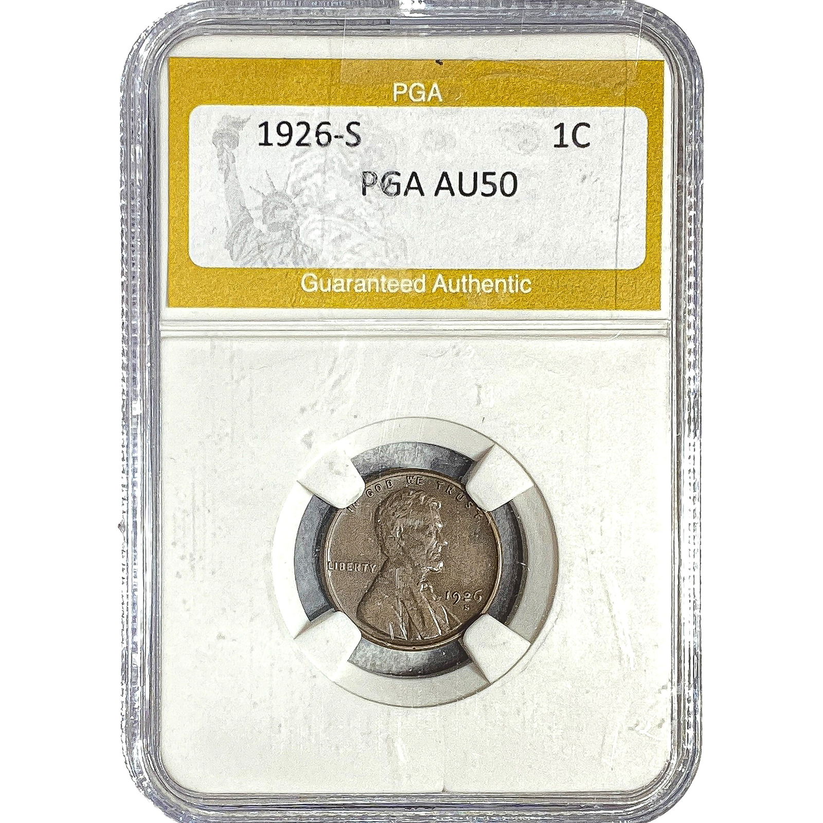 1926-S Wheat Cent PGA AU50: 1926-S Wheat Cent PGA AU50