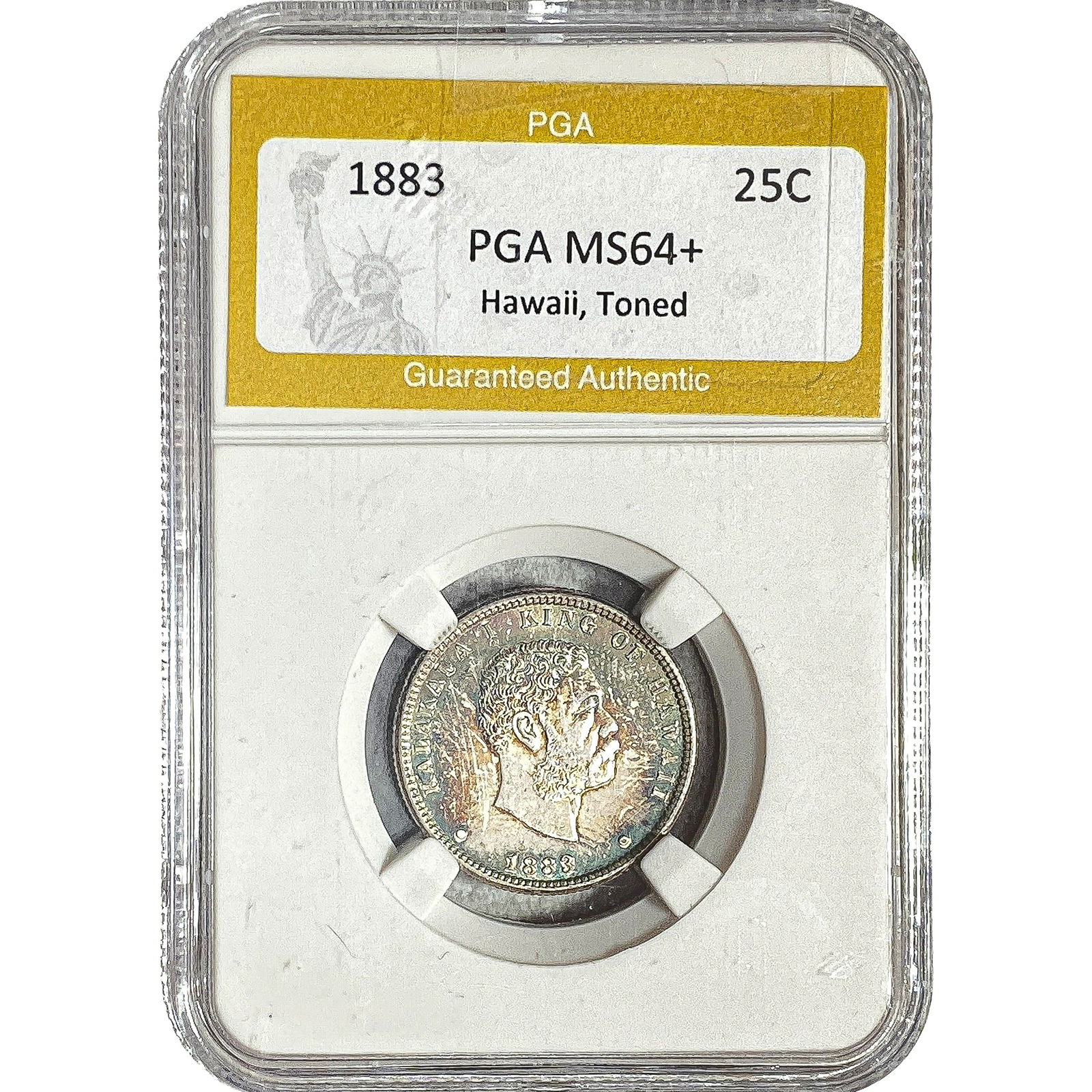 1883 Kingdom of Hawaii Quarter PGA MS64+ Toned: 1883 Kingdom of Hawaii Quarter PGA MS64+ Toned