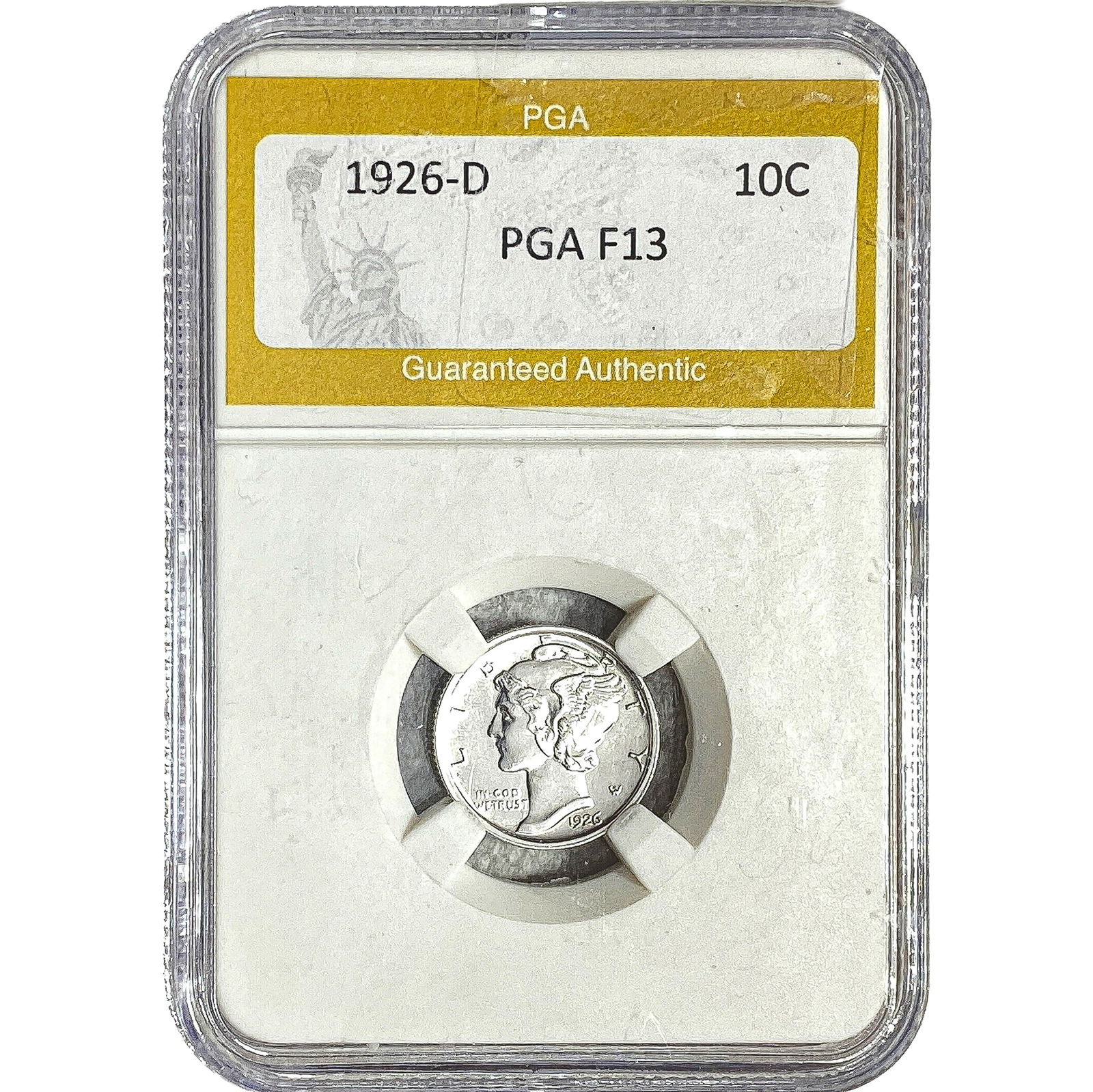 1926-D Mercury Silver Dime PGA F13: 1926-D Mercury Silver Dime PGA F13