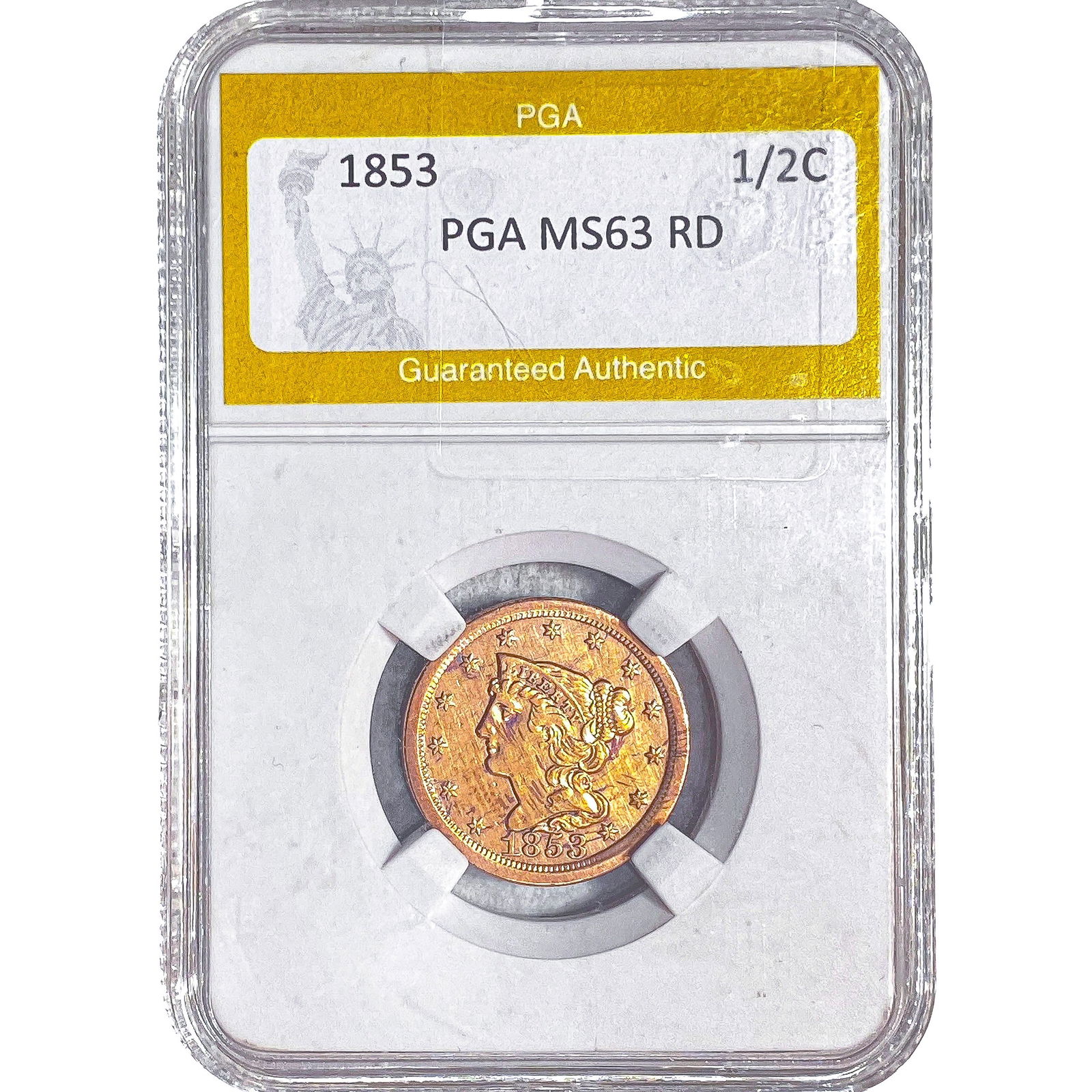 1853 Braided Hair Half Cent PGA MS63 RD: 1853 Braided Hair Half Cent PGA MS63 RD