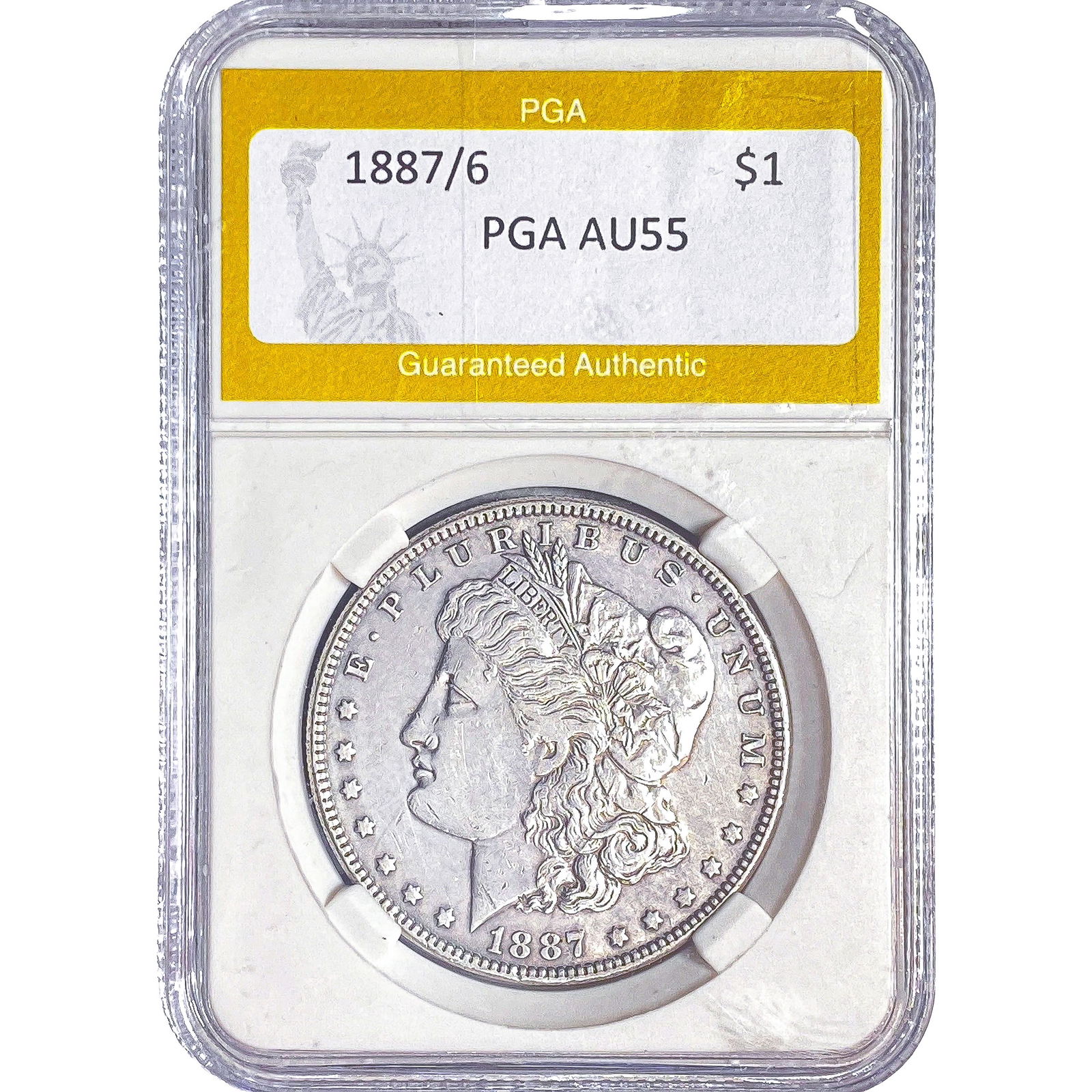 1887/6 Morgan Silver Dollar PGA AU55: 1887/6 Morgan Silver Dollar PGA AU55