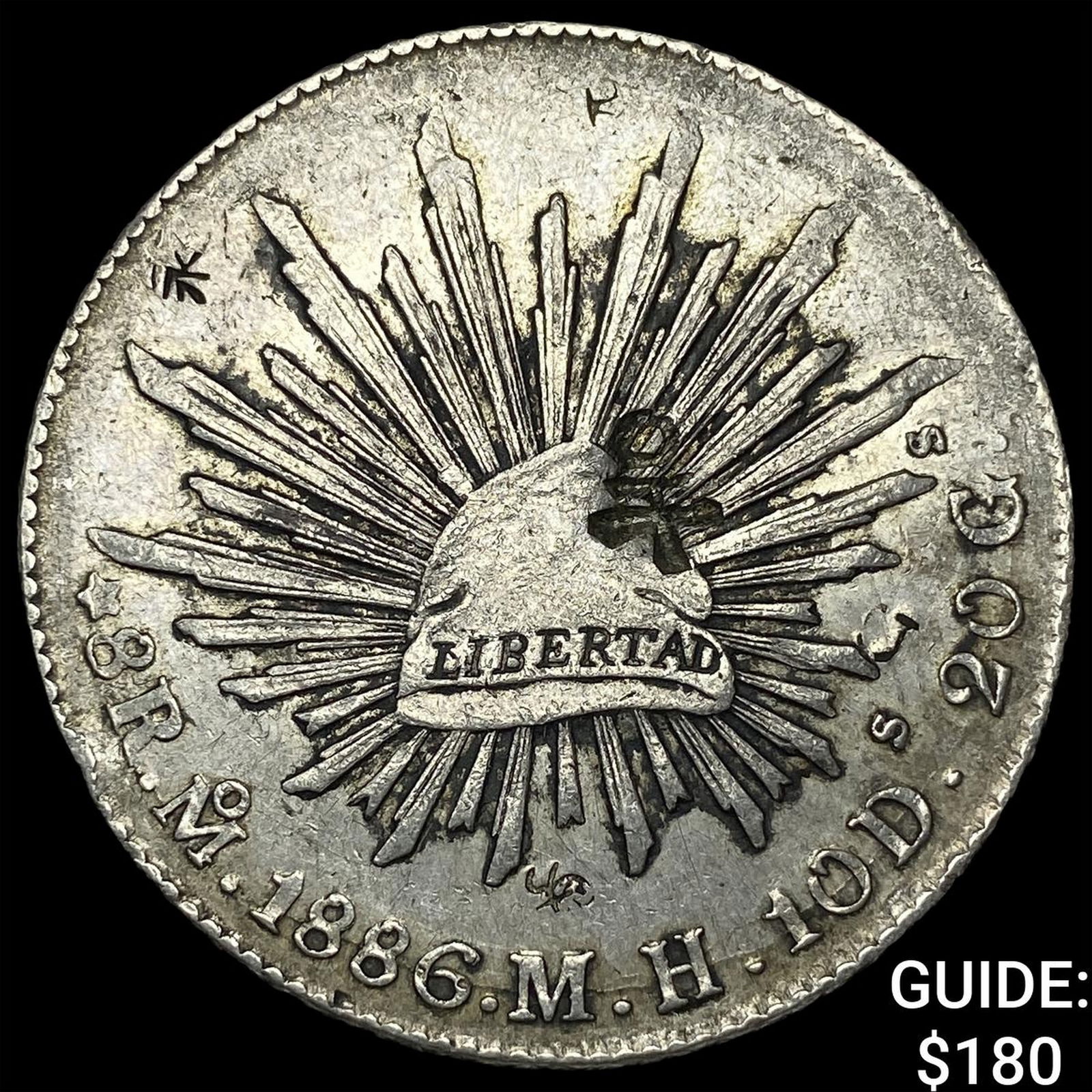 1886 Mexico Silver 8 Reales Punch Marked NEARLY UNCIRCULATED: 1886 Mexico Silver 8 Reales Punch Marked NEARLY UNCIRCULATED