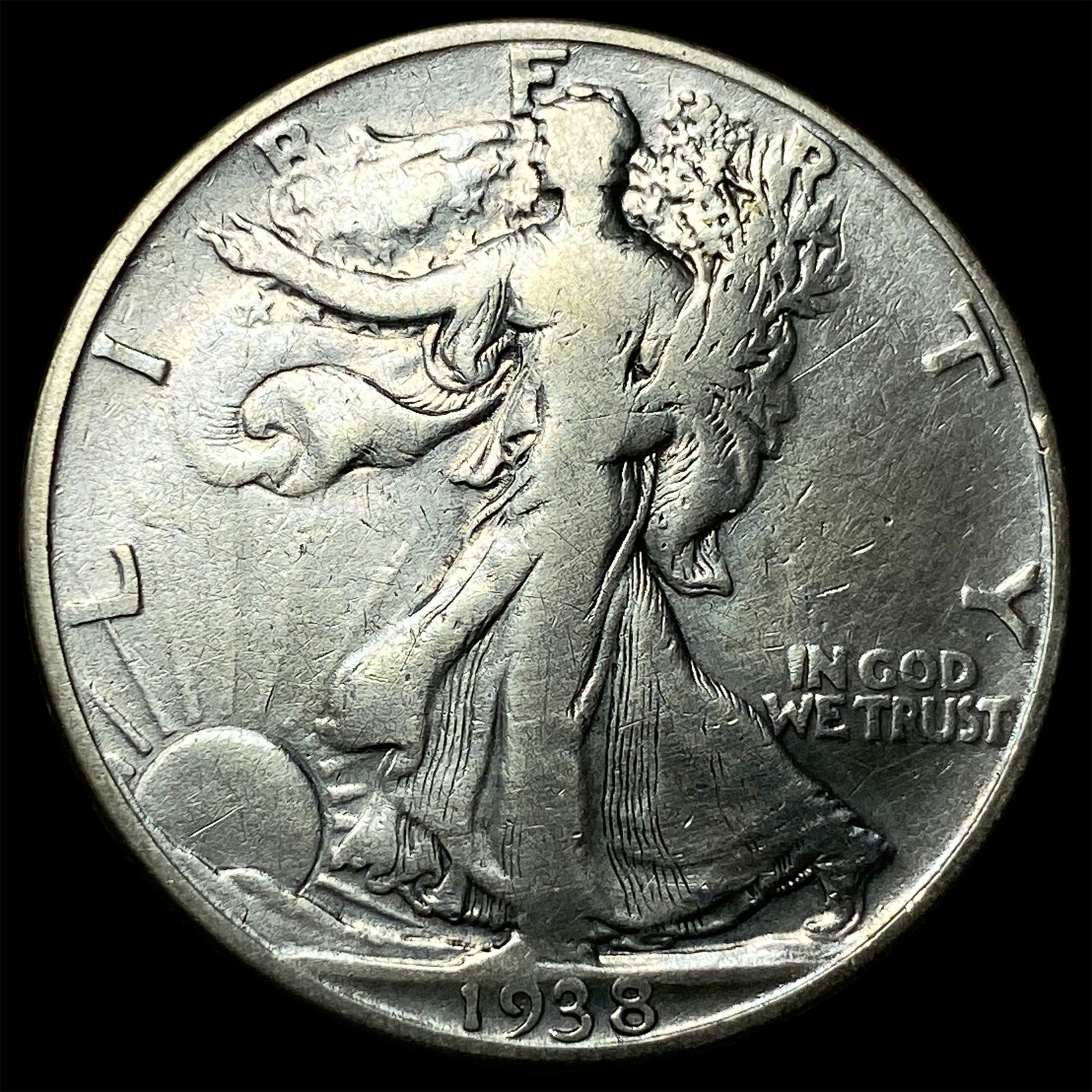 1938-D Silver Half Dollar Walking Liberty NICELY CIRCULATED: 1938-D Silver Half Dollar Walking Liberty NICELY CIRCULATED