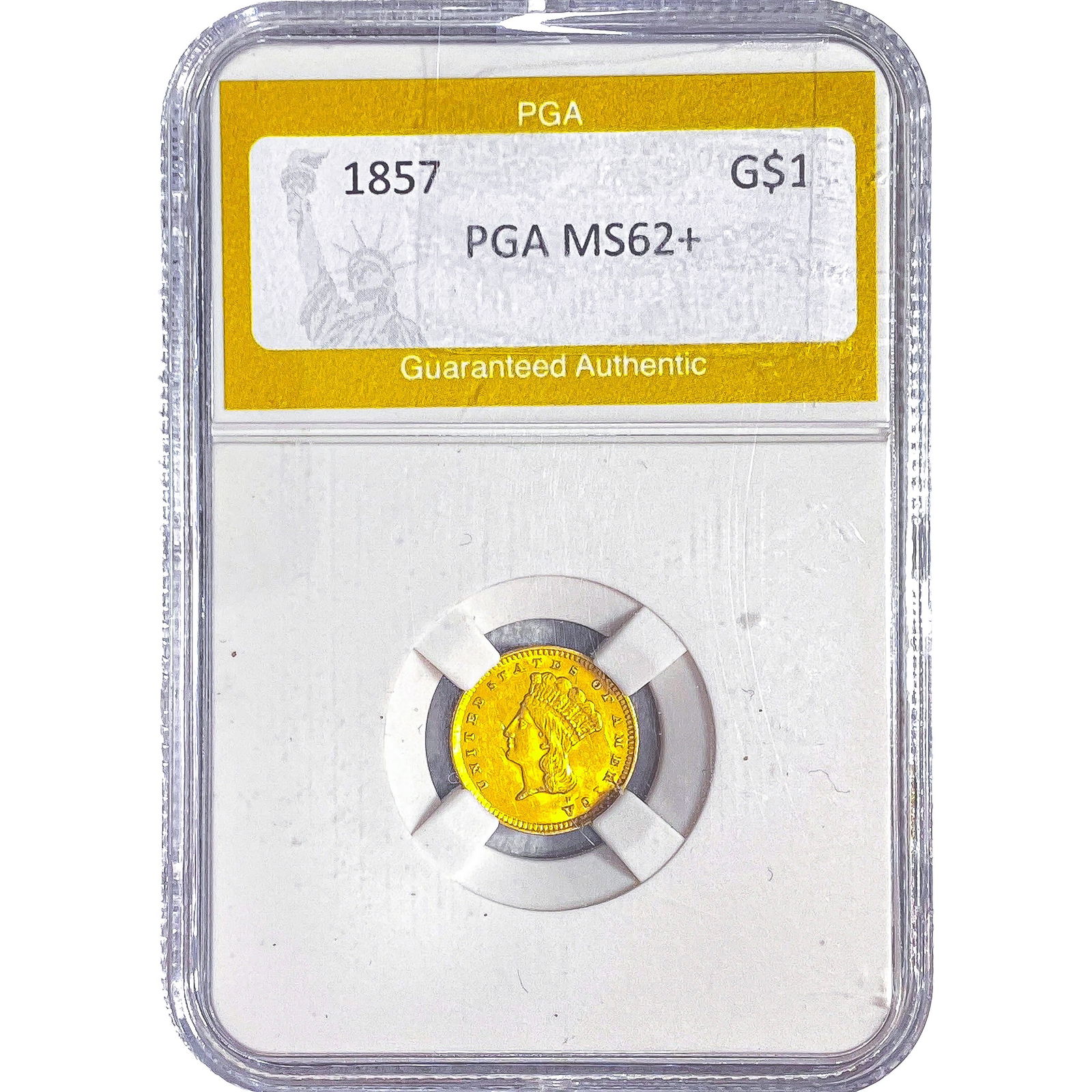 1857 Rare Gold Dollar PGA MS62+: 1857 Rare Gold Dollar PGA MS62+