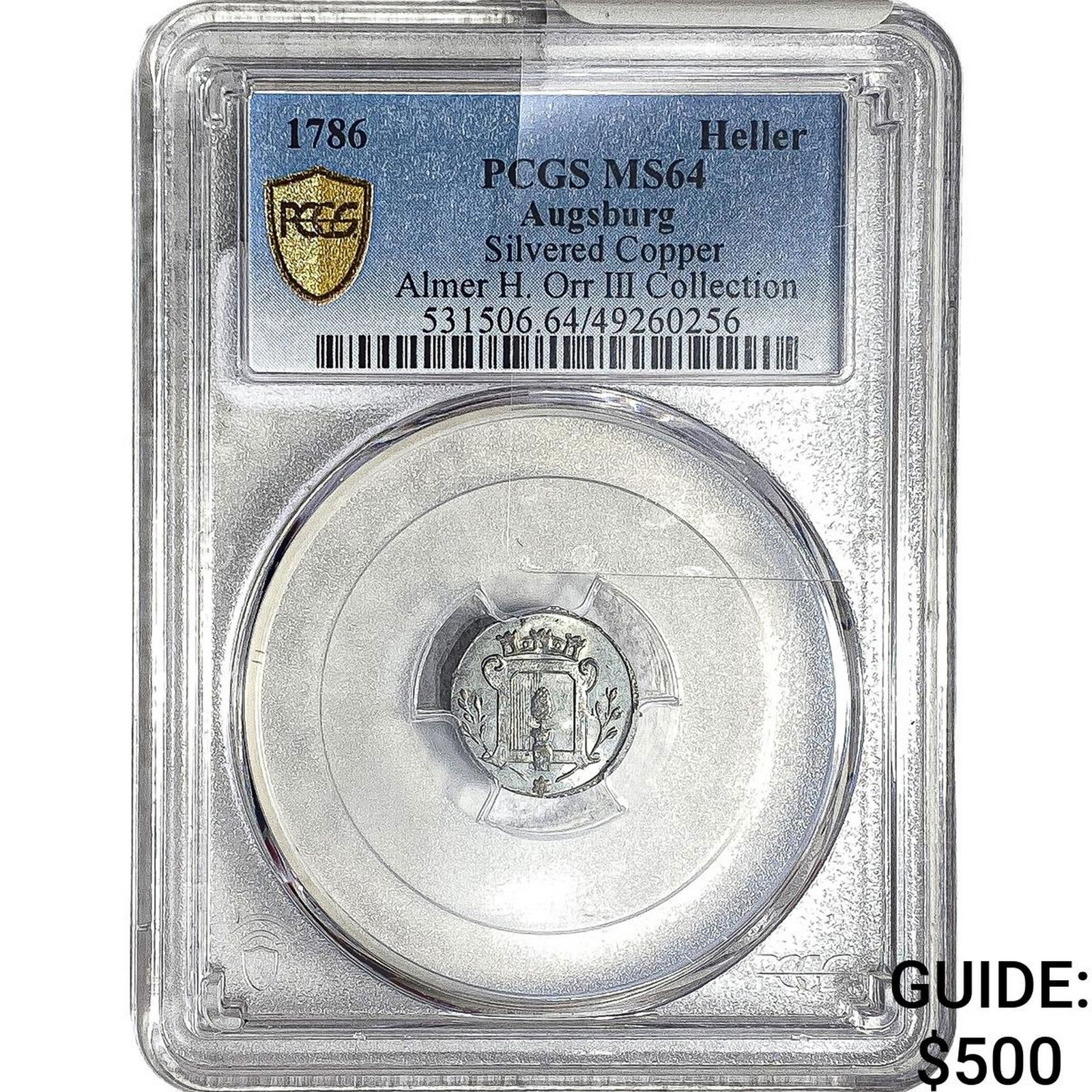 1786 Augsburg Silvered Copper Heller PCGS MS64: 1786 Augsburg Silvered Copper Heller PCGS MS64