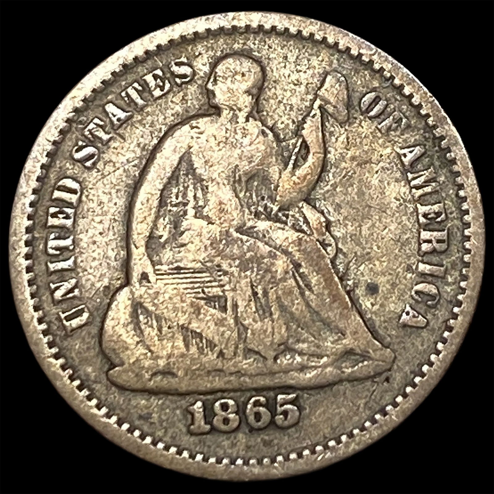 1865-S Silver Half Dime ABOUT UNCIRCULATED (1 of 2)