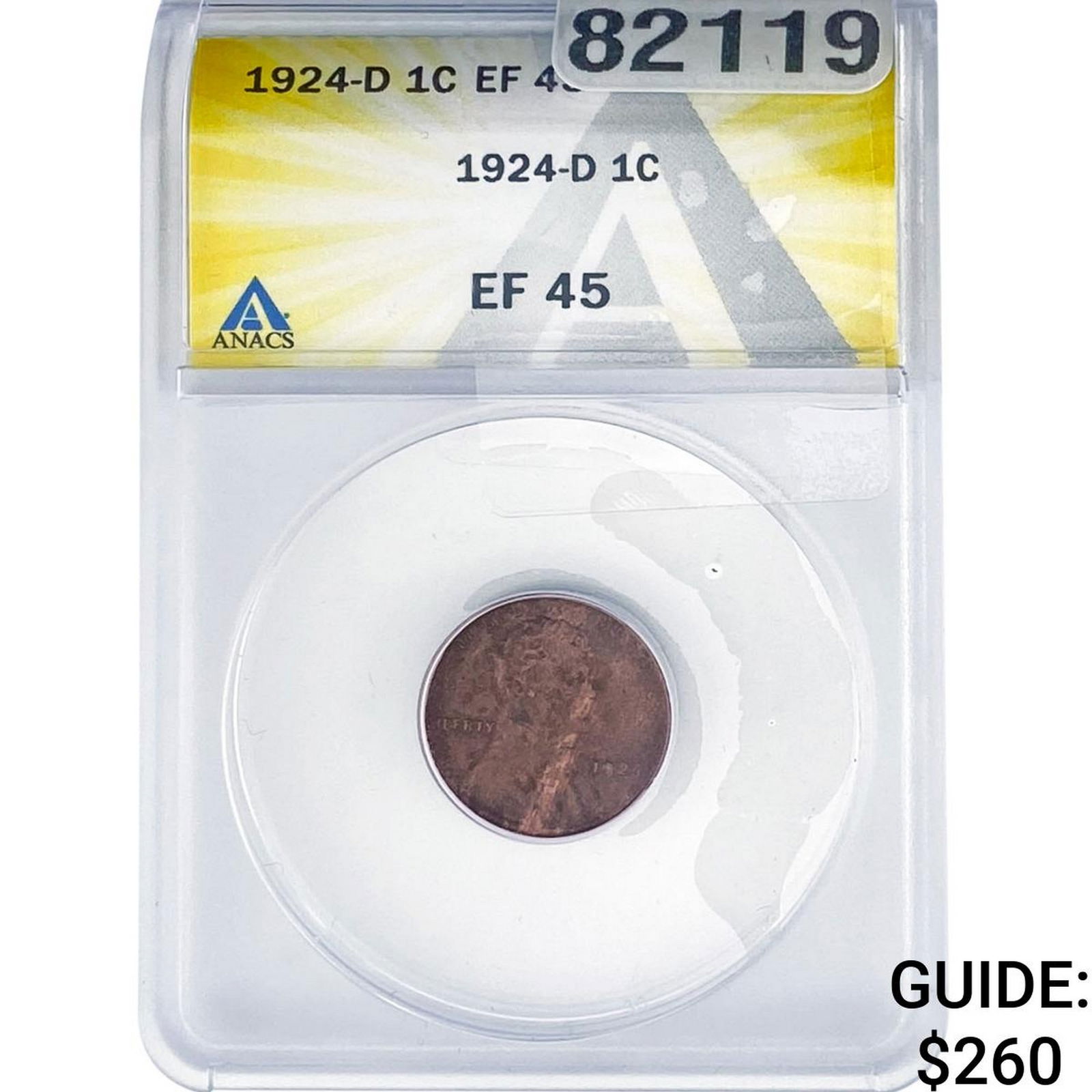 1924-D Wheat Cent ANACS EF45: 1924-D Wheat Cent ANACS EF45