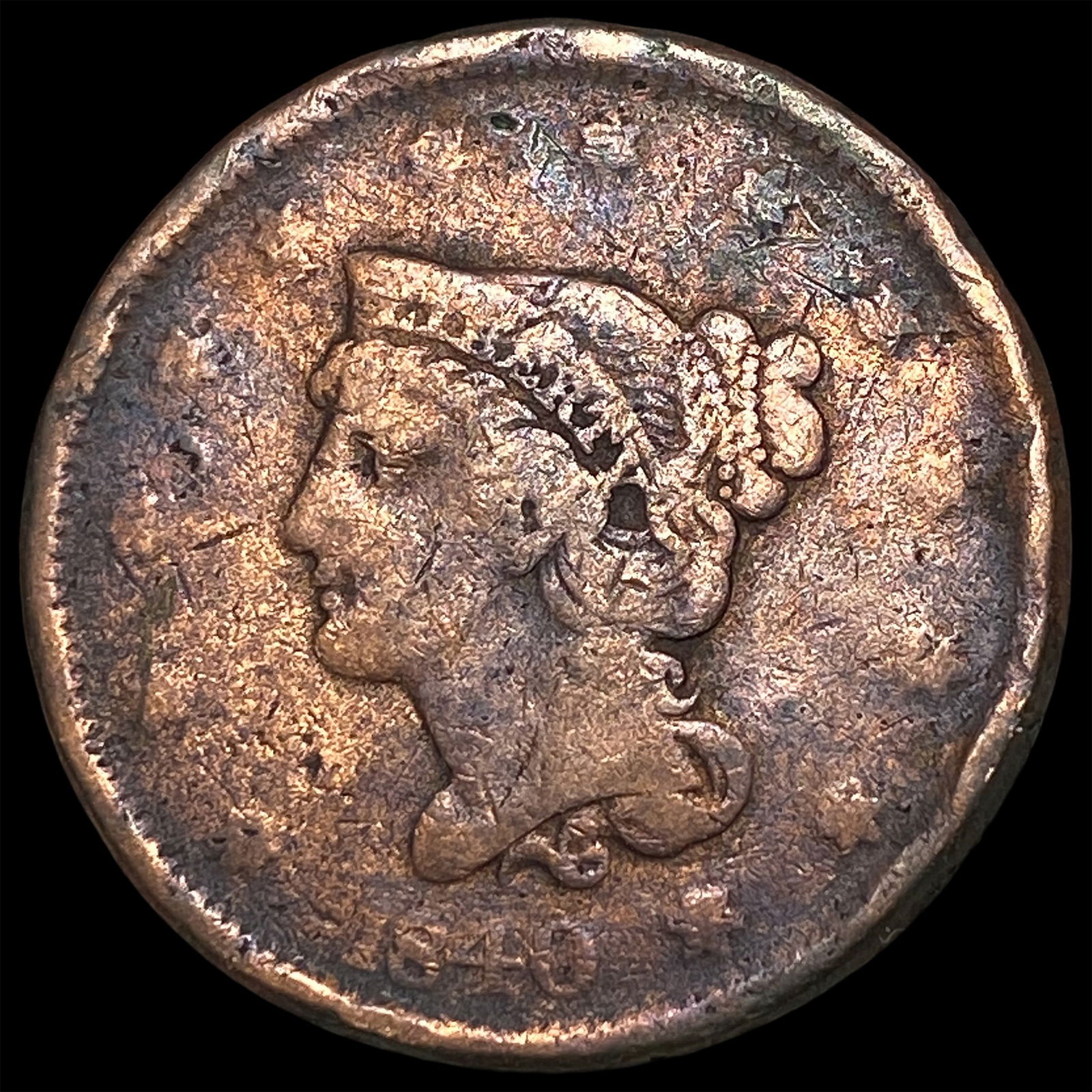 1840 Braided Hair Large Cent NICELY CIRCULATED: 1840 Braided Hair Large Cent NICELY CIRCULATED