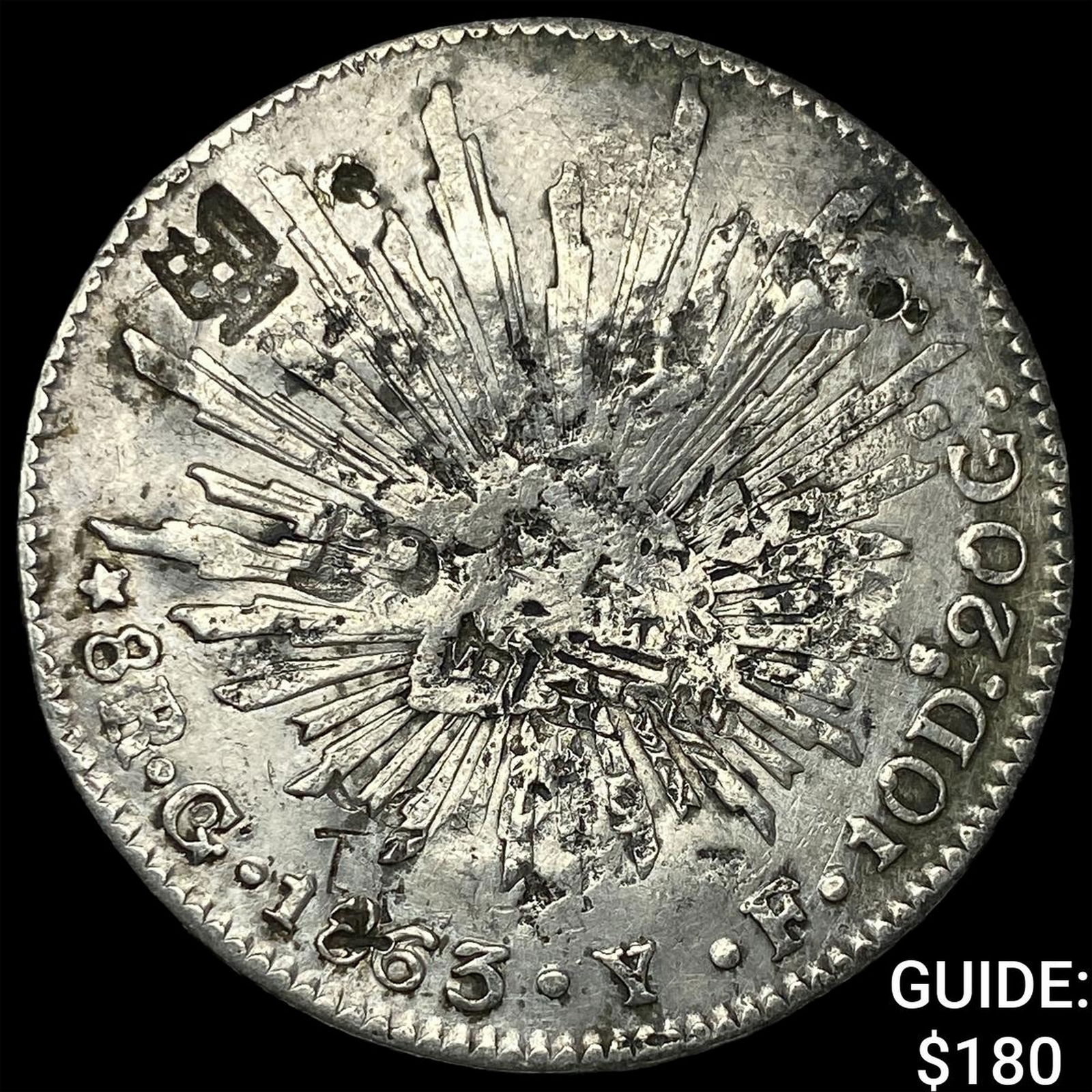 1863 Mexico Silver 8 Reales Punch Marked NEARLY UNCIRCULATED (1 of 2)