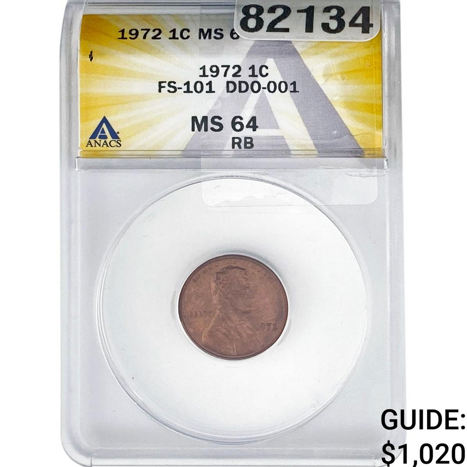 1972 Wheat Cent ANACS MS64 RB: 1972 Wheat Cent ANACS MS64 RB