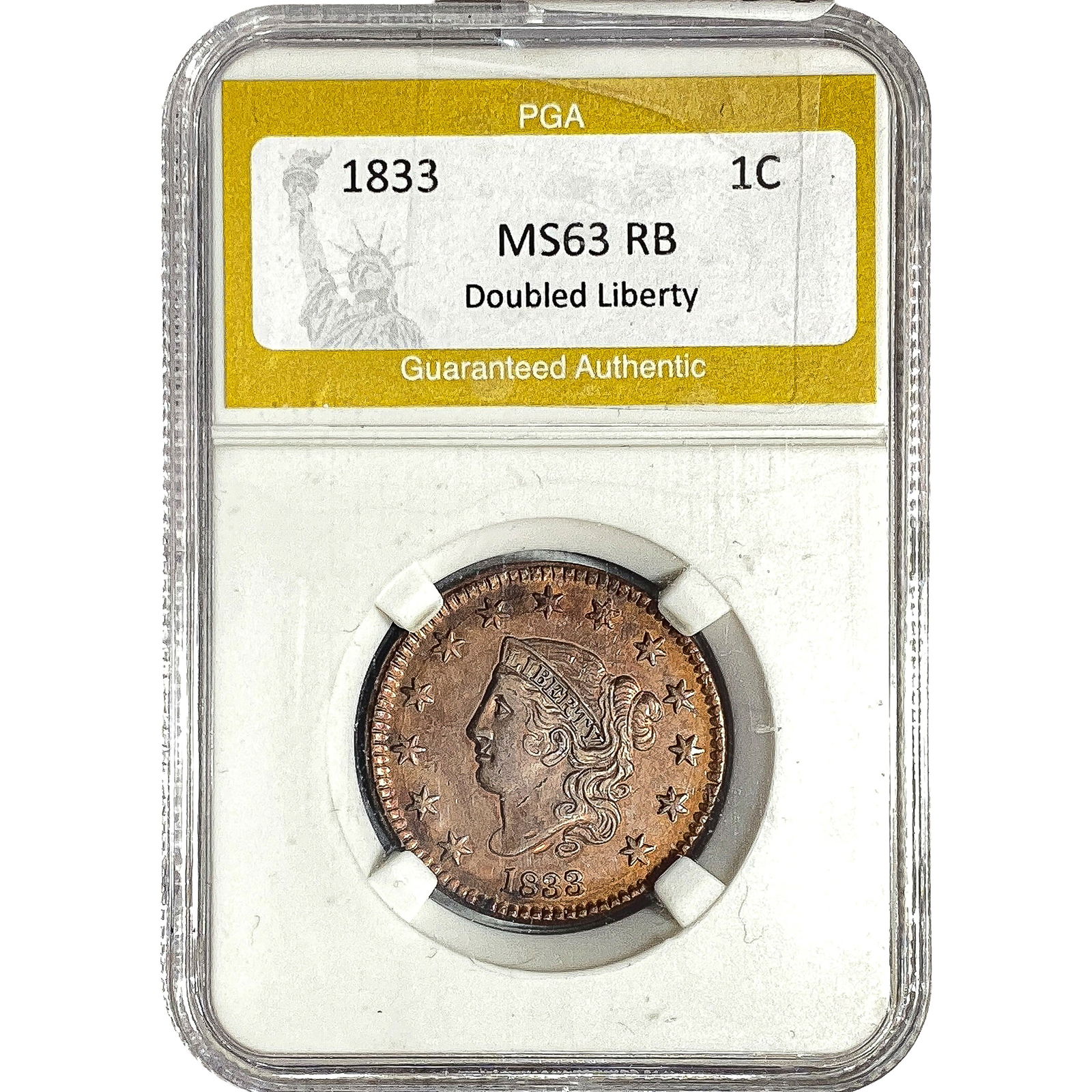 1833 Coronet Head Large Cent PGA MS63 RB Dbl Liberty (1 of 2)