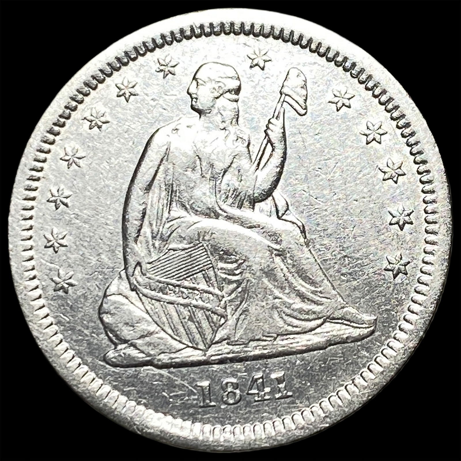 1841-O Silver Seated Liberty Quarter CLOSELY UNCIRCULATED: 1841-O Silver Seated Liberty Quarter CLOSELY UNCIRCULATED