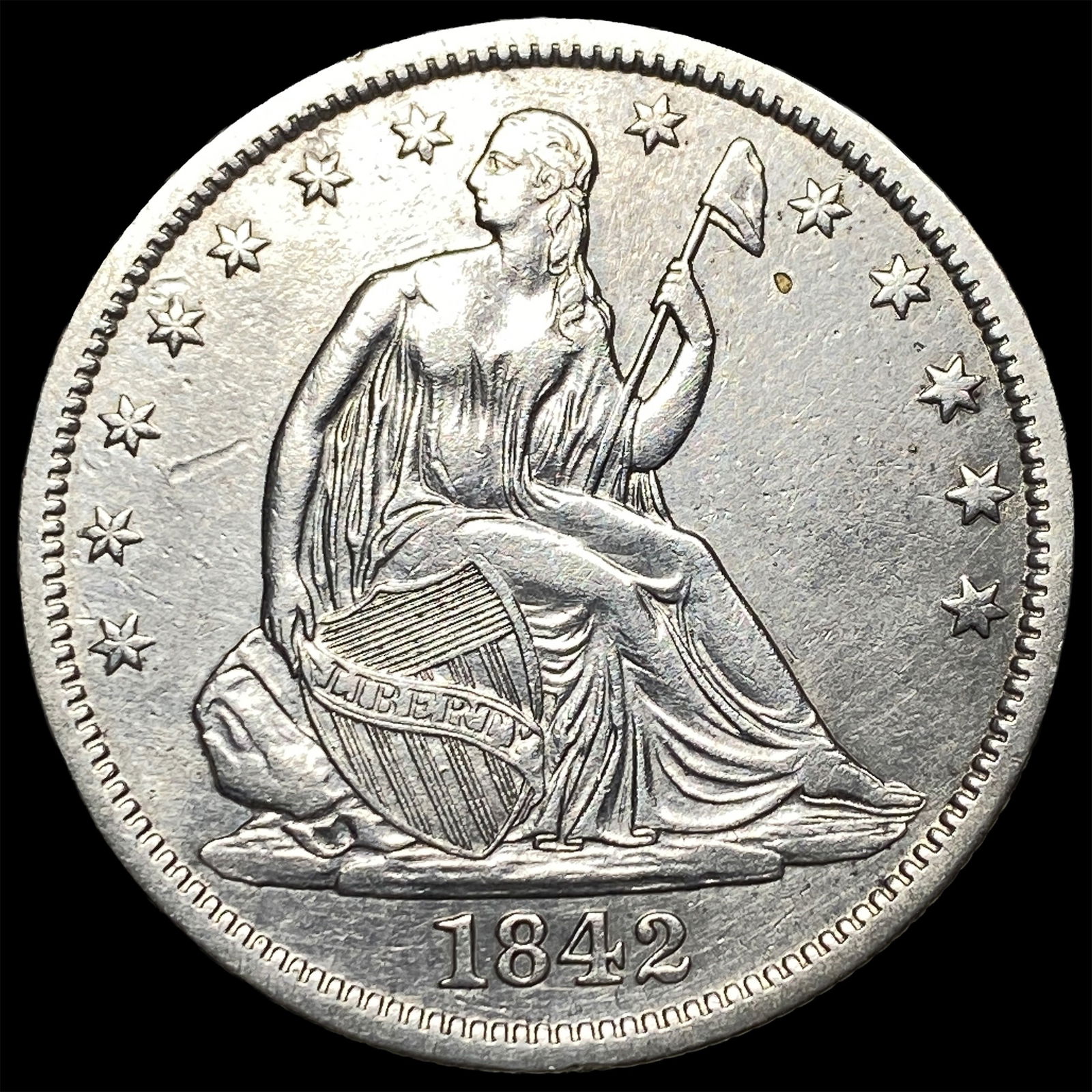 1842 Silver Half Dollar (Seated Liberty) CLOSELY UNCIRCULATED: 1842 Silver Half Dollar (Seated Liberty) CLOSELY UNCIRCULATED