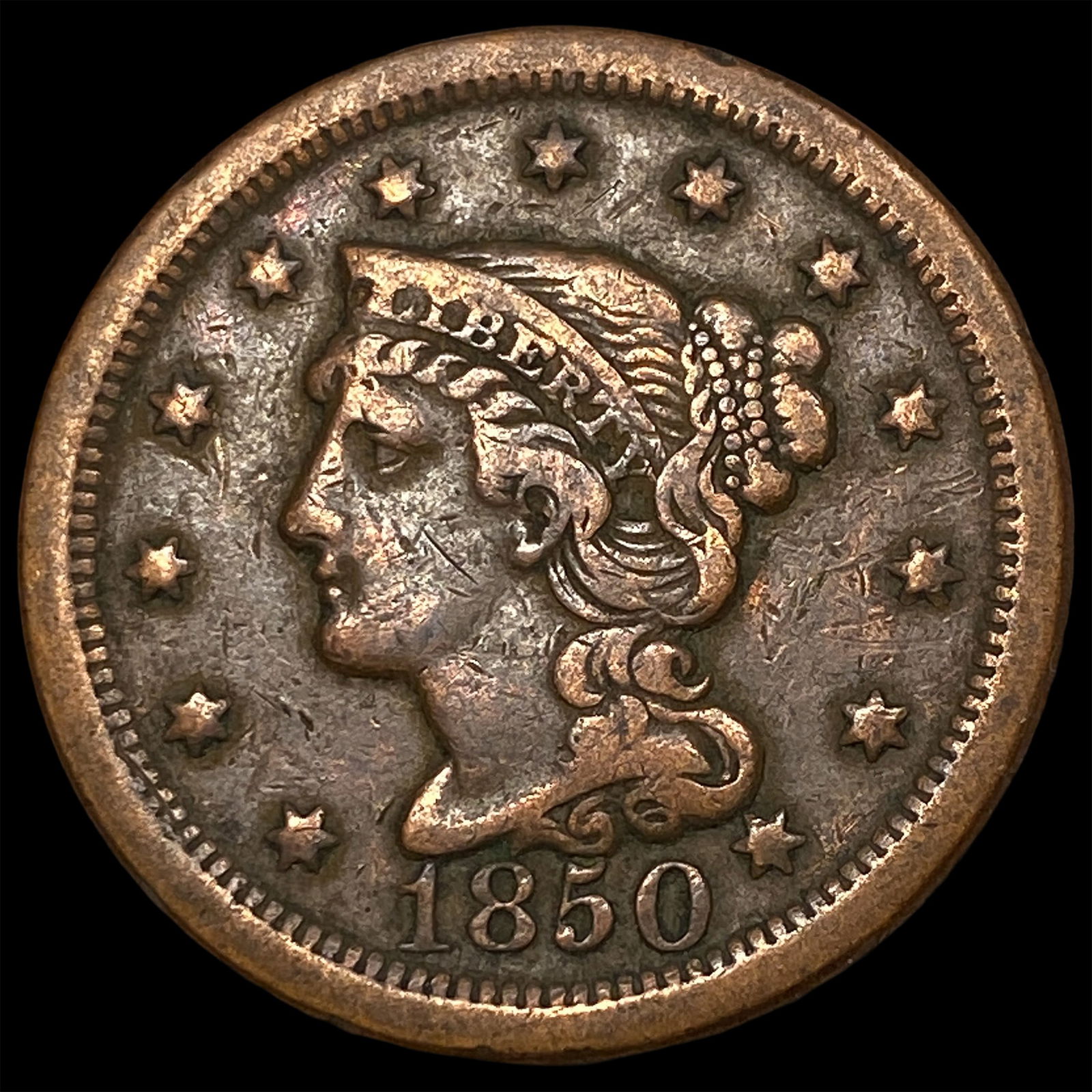 1850 Braided Hair Large Cent LIGHTLY CIRCULATED: 1850 Braided Hair Large Cent LIGHTLY CIRCULATED