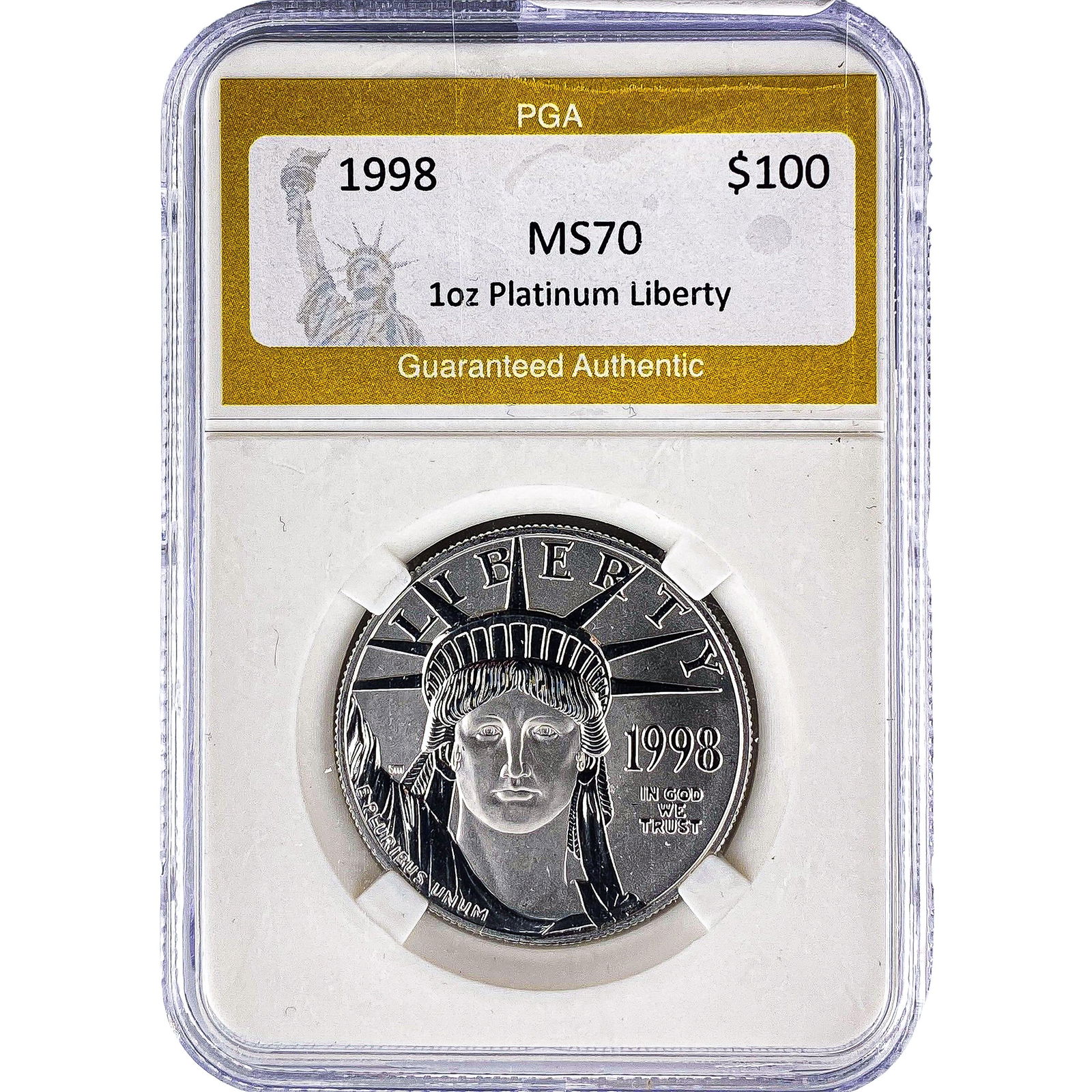1998 1oz Platinum $100 Liberty PGA MS70: 1998 1oz Platinum $100 Liberty PGA MS70