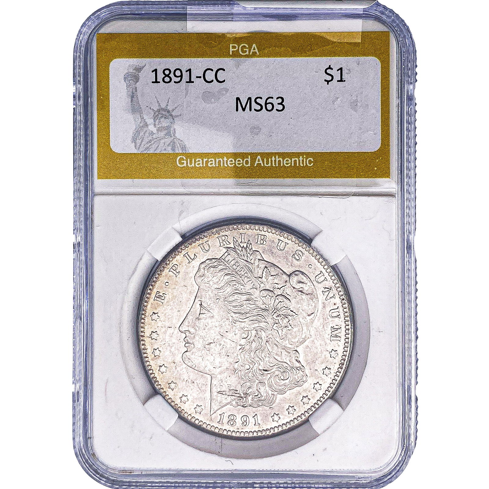 1891-CC Morgan Silver Dollar PGA MS63: 1891-CC Morgan Silver Dollar PGA MS63